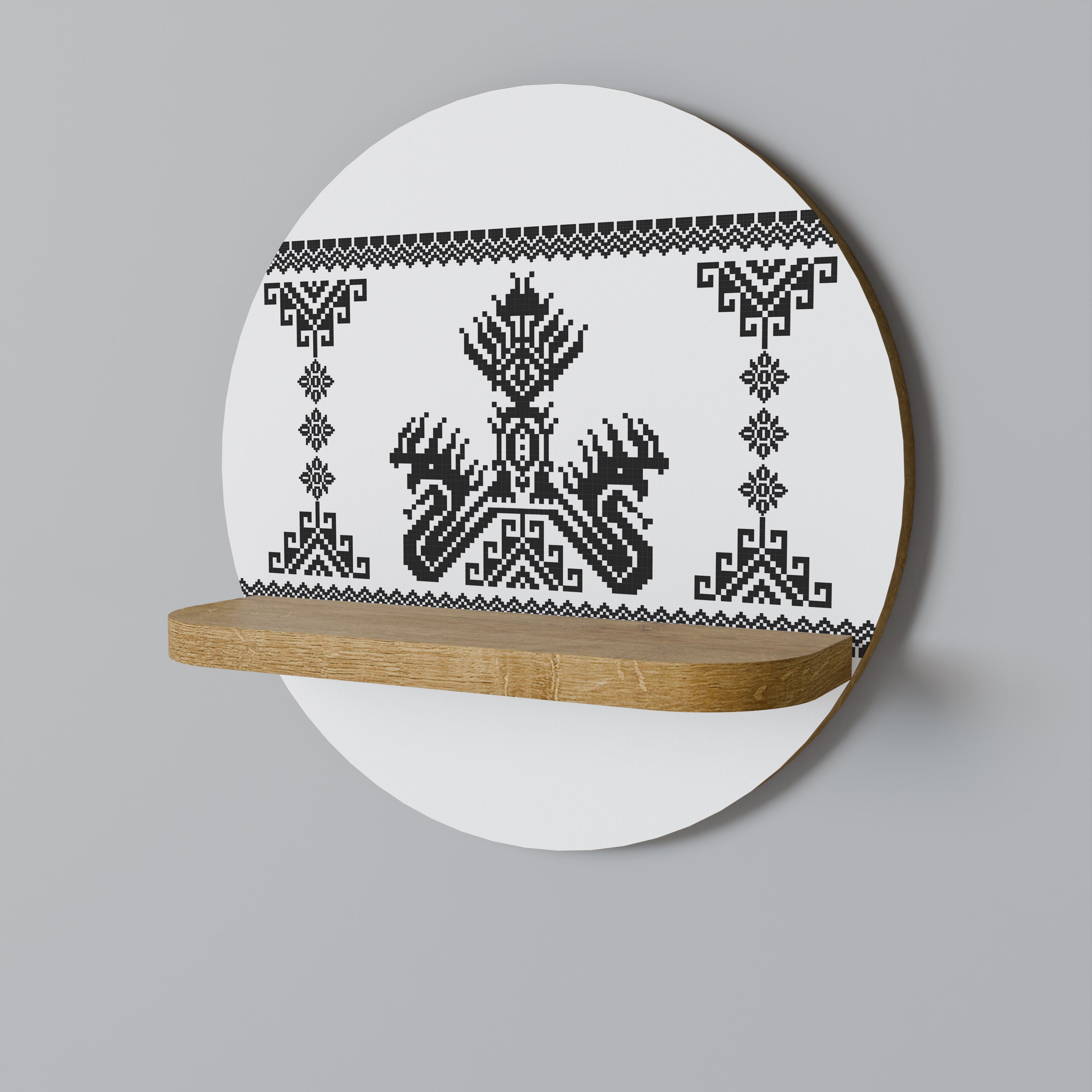 MYTHIC STITCH Prateleira Redonda Decorativa em Efeito Carvalho