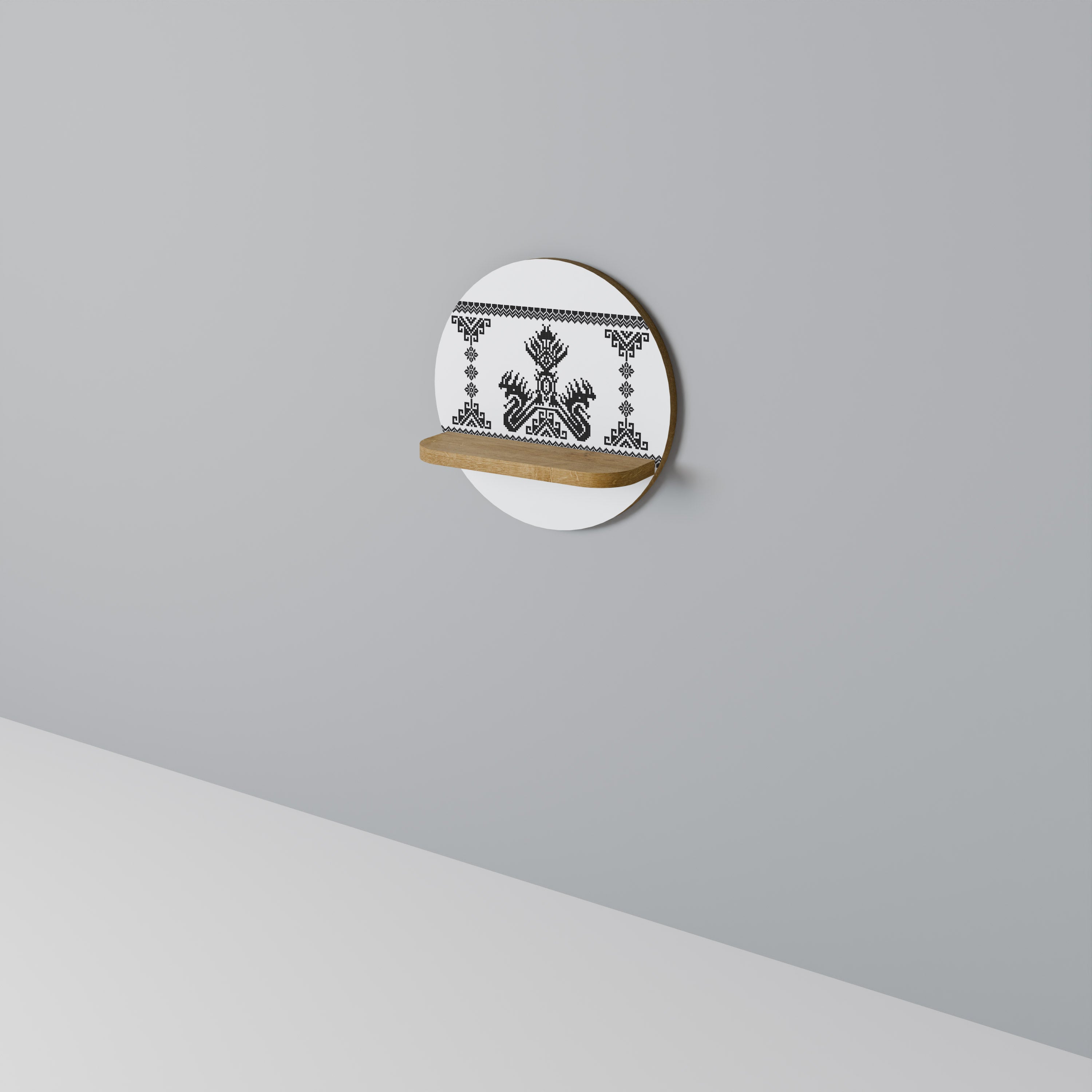 MYTHIC STITCH Prateleira Redonda Decorativa em Efeito Carvalho