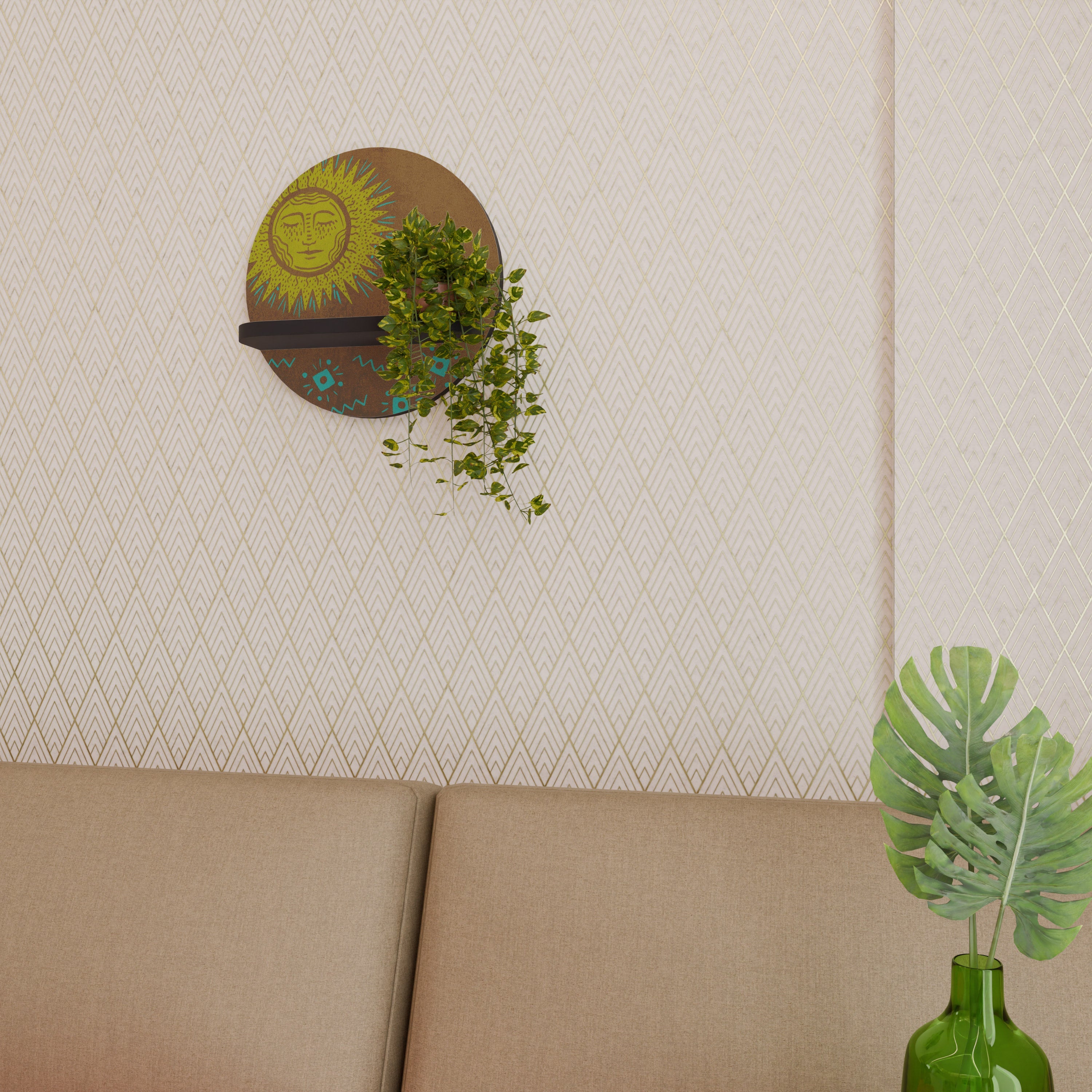 SUNSHINE PRAISE Prateleira Redonda Decorativa em Acabamento Preto