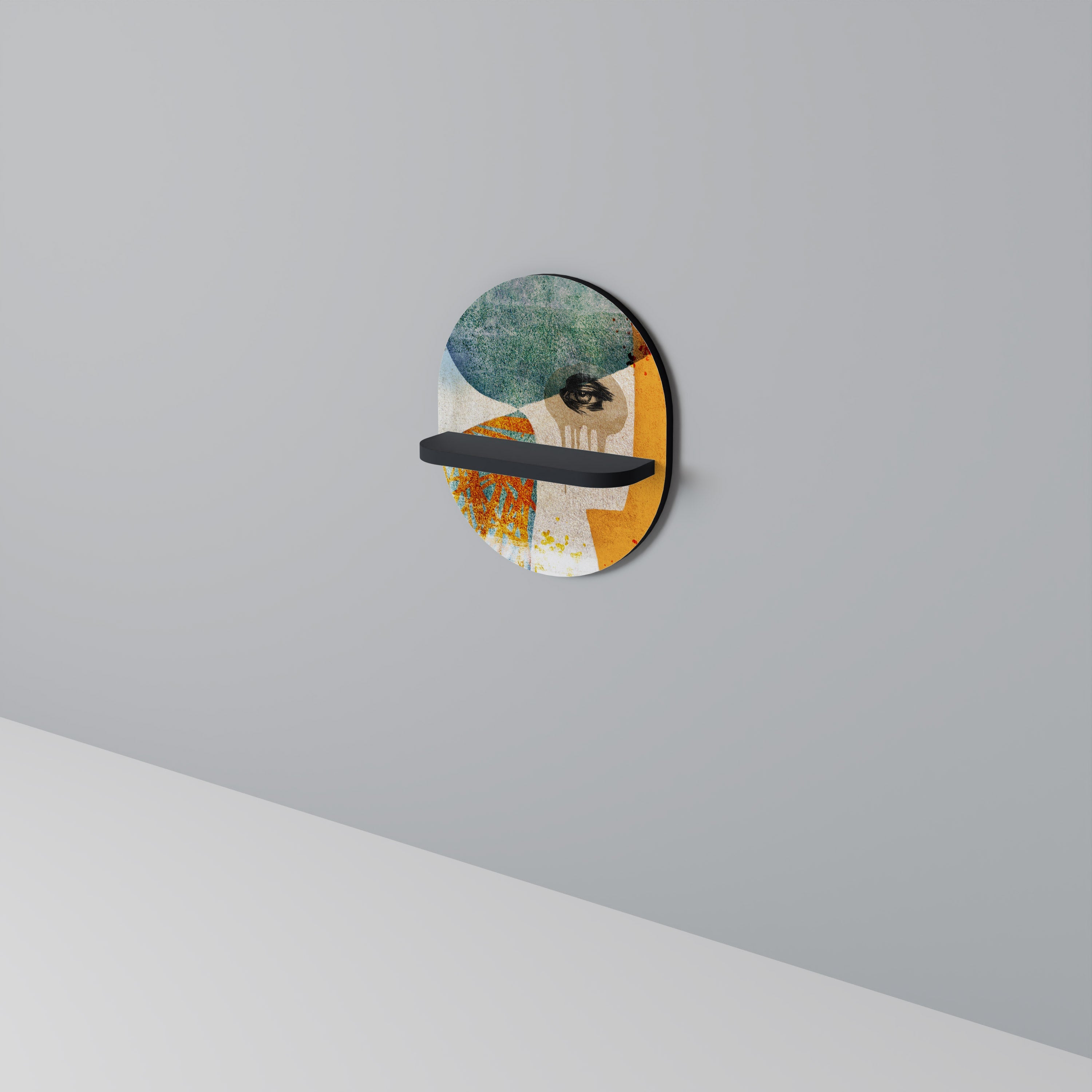 ABSTRACT FACES Prateleira Oval Decorativa em Acabamento Preto