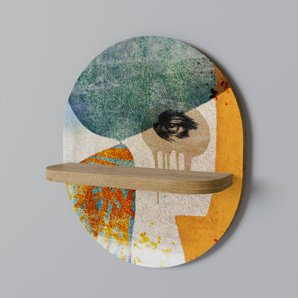 ABSTRACT FACES Prateleira Oval Decorativa em Efeito Carvalho