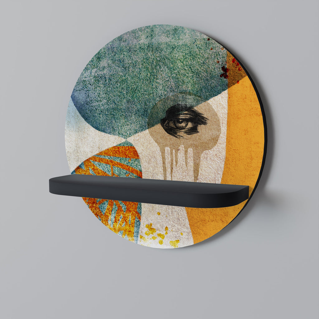 ABSTRACT FACES Prateleira Redonda Decorativa em Acabamento Preto