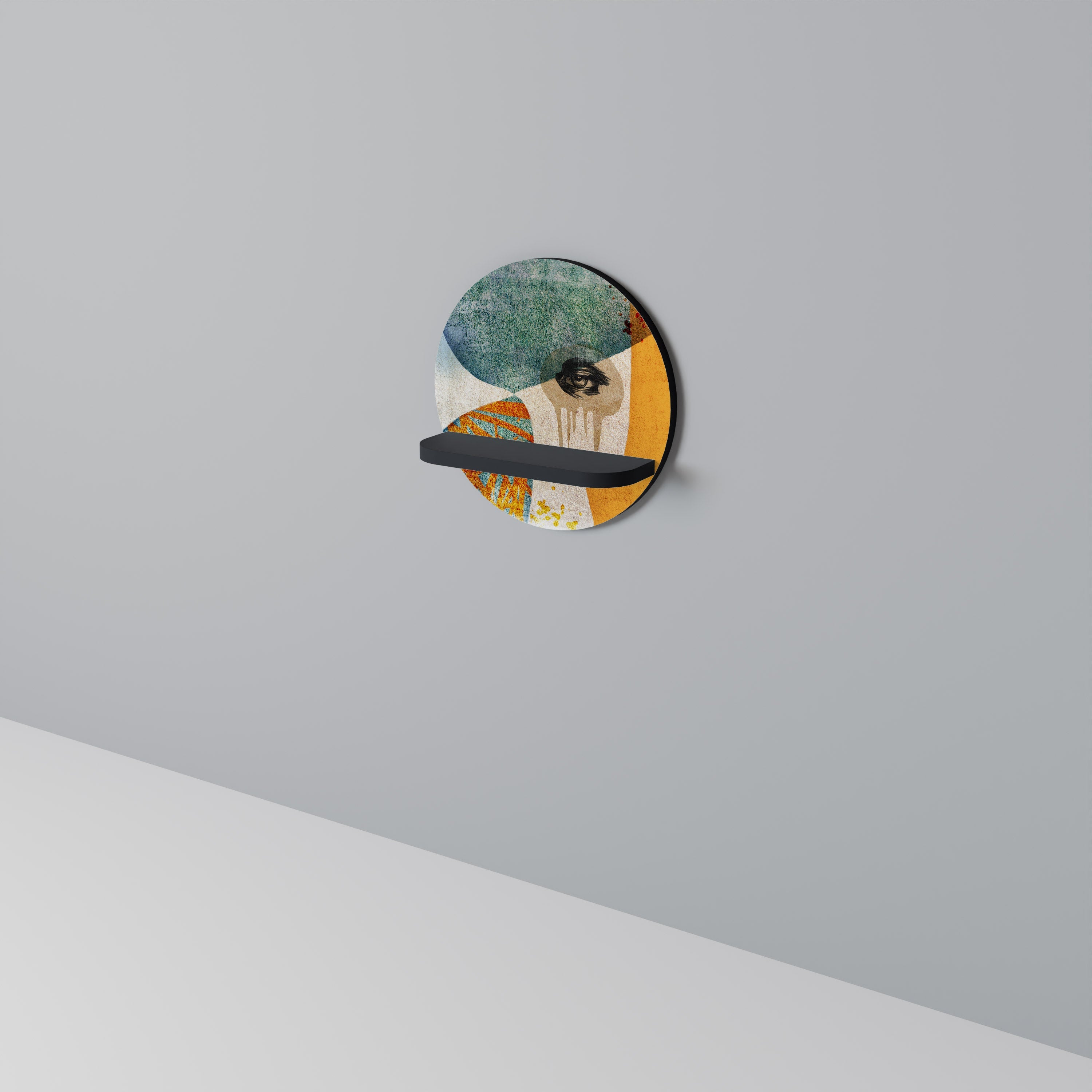 ABSTRACT FACES Prateleira Redonda Decorativa em Acabamento Preto