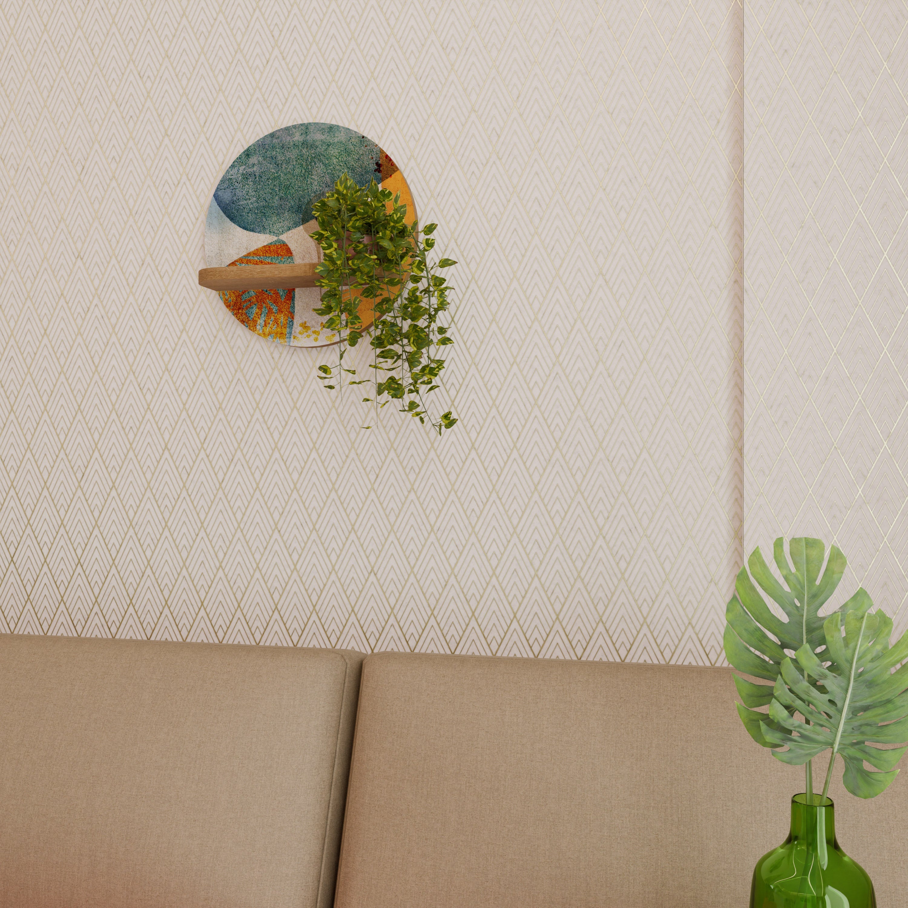 ABSTRACT FACES Prateleira Redonda Decorativa em Efeito Carvalho