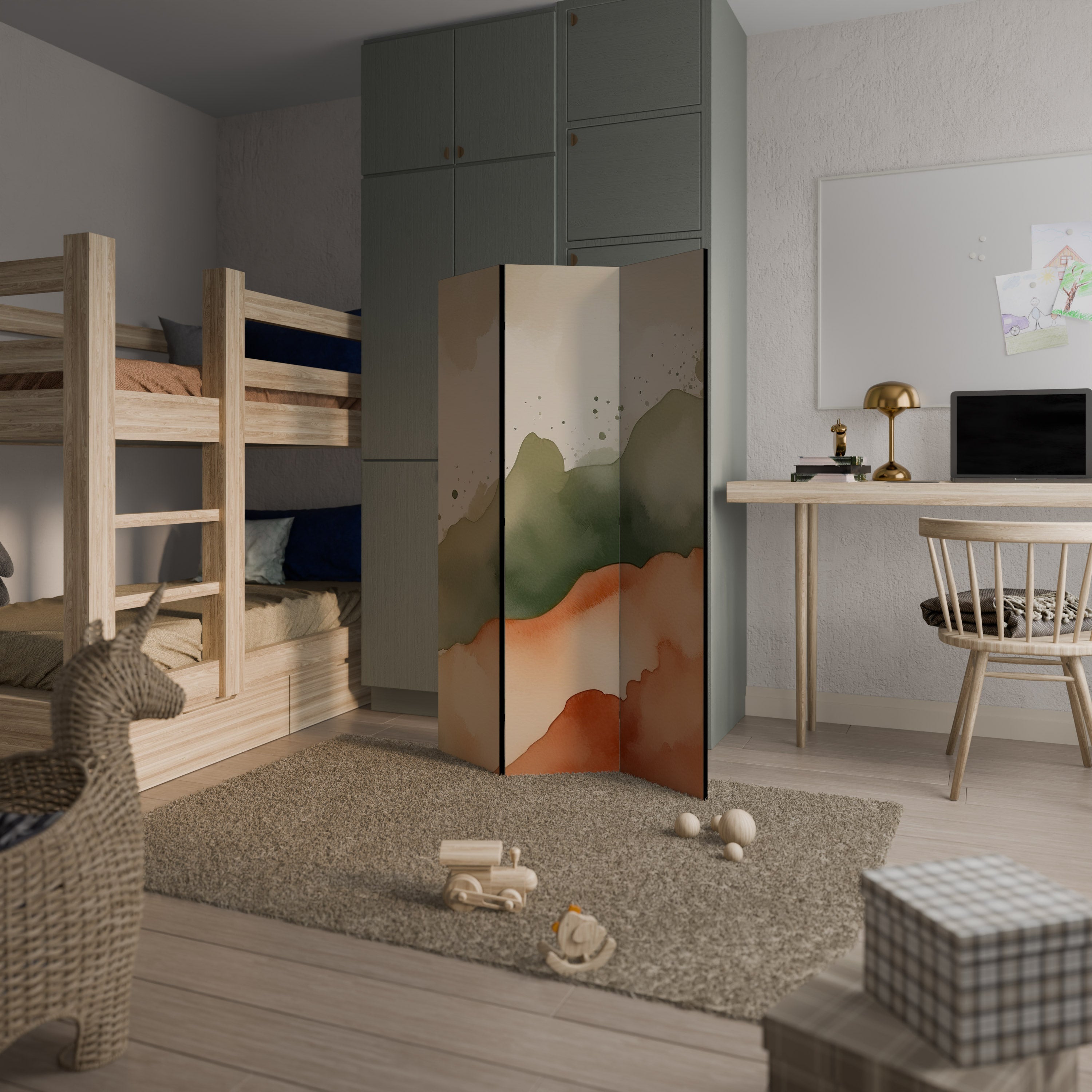 WATERCOLOUR PEAKS Biombo Decorativo de 3 Painéis