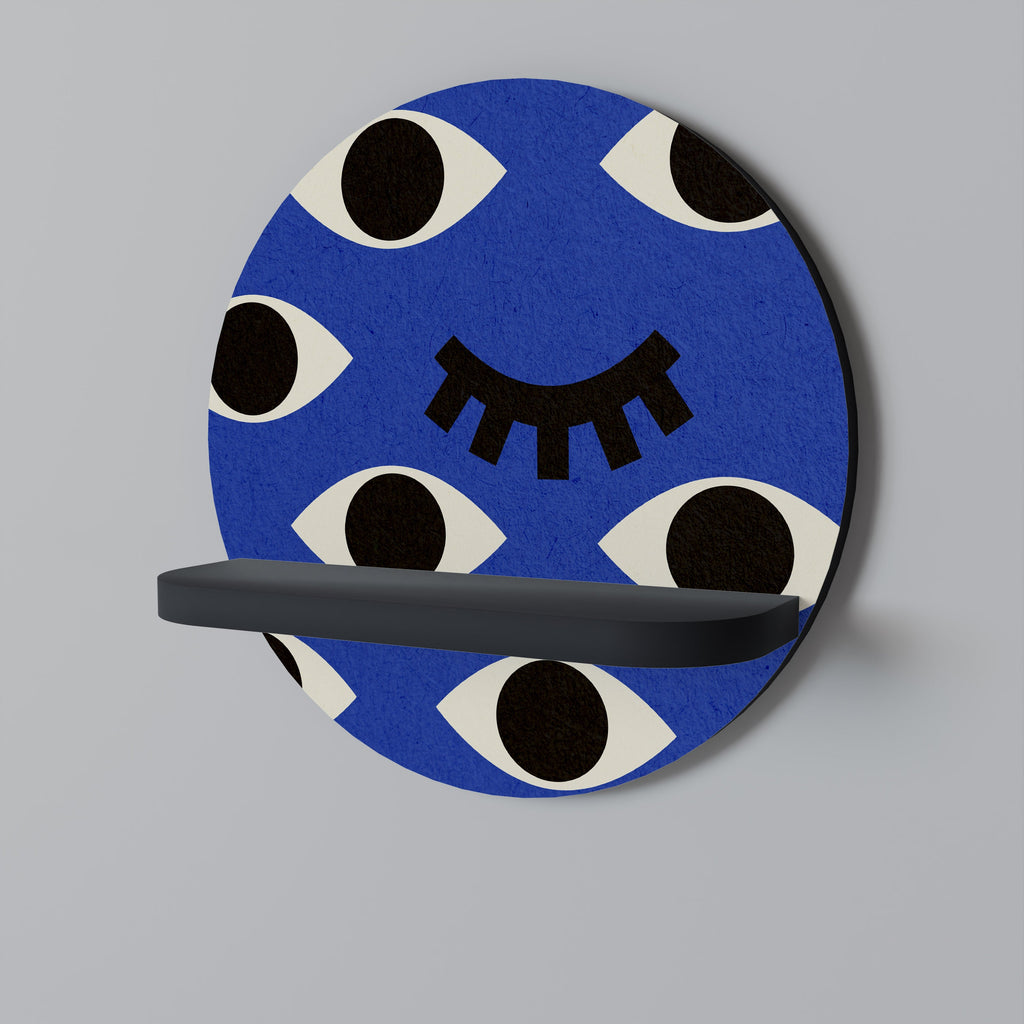 GEOMETRIC EYES Round Art Shelf In Black Finish