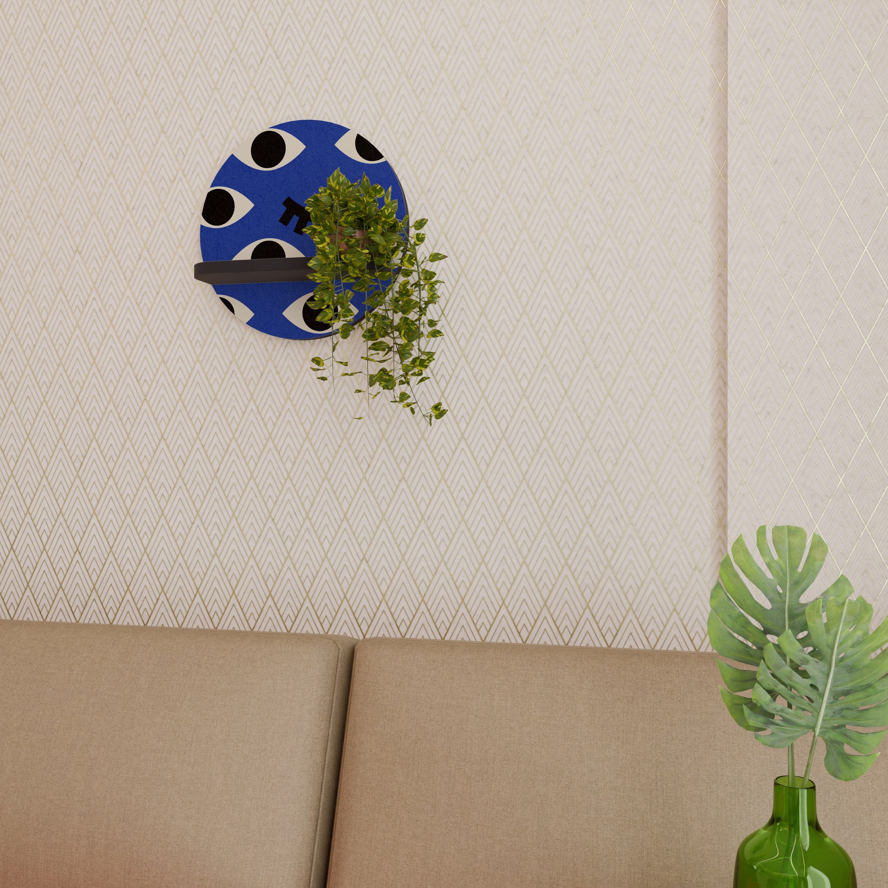 GEOMETRIC EYES Prateleira Redonda Decorativa em Acabamento Preto