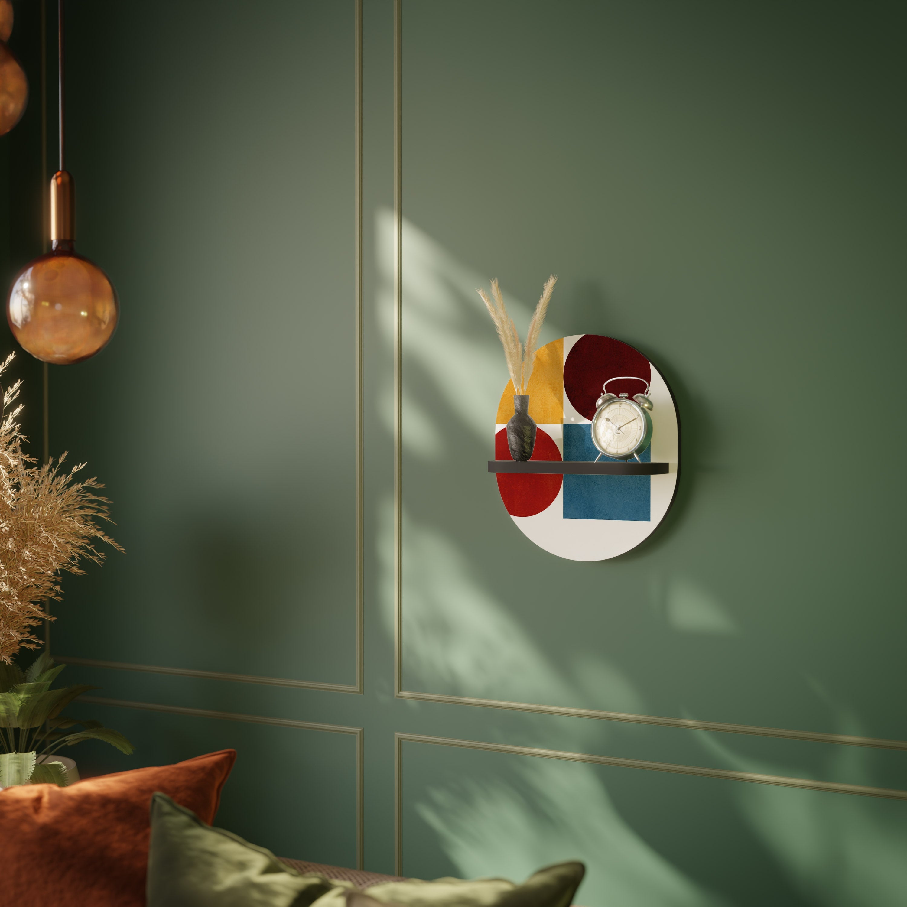 GEOMETRIC PUZZLE Prateleira Oval Decorativa em Acabamento Preto