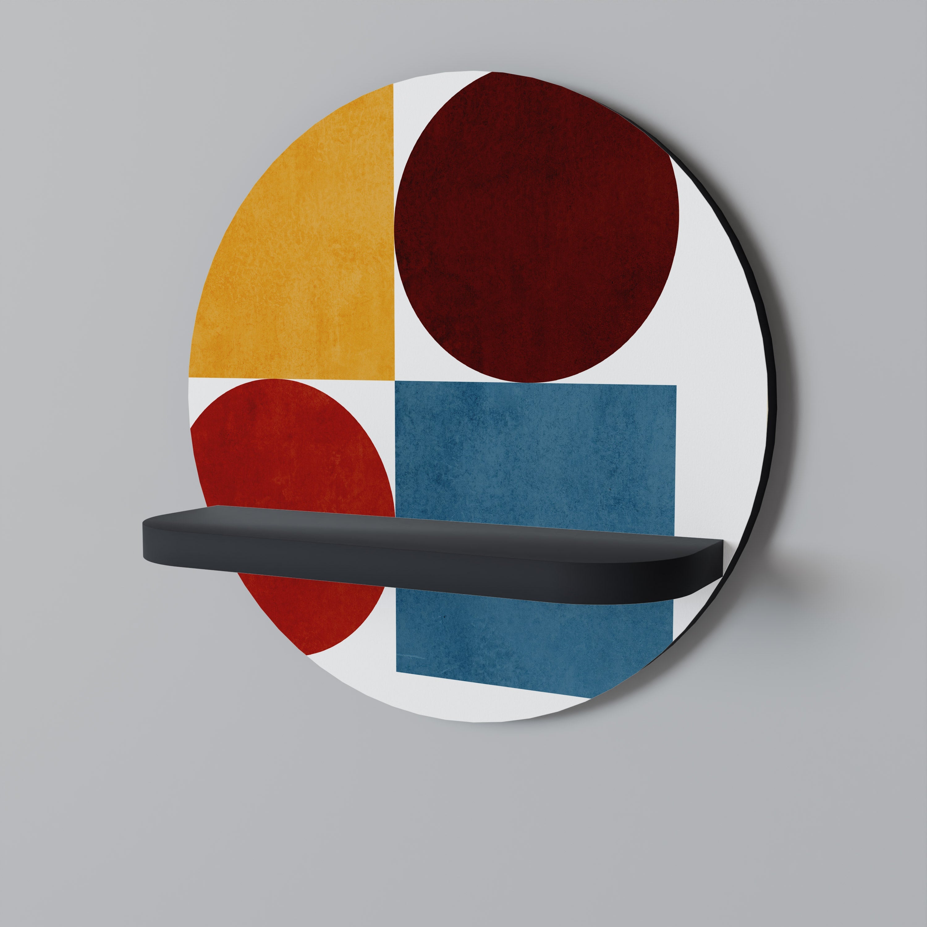 GEOMETRIC PUZZLE Prateleira Redonda Decorativa em Acabamento Preto