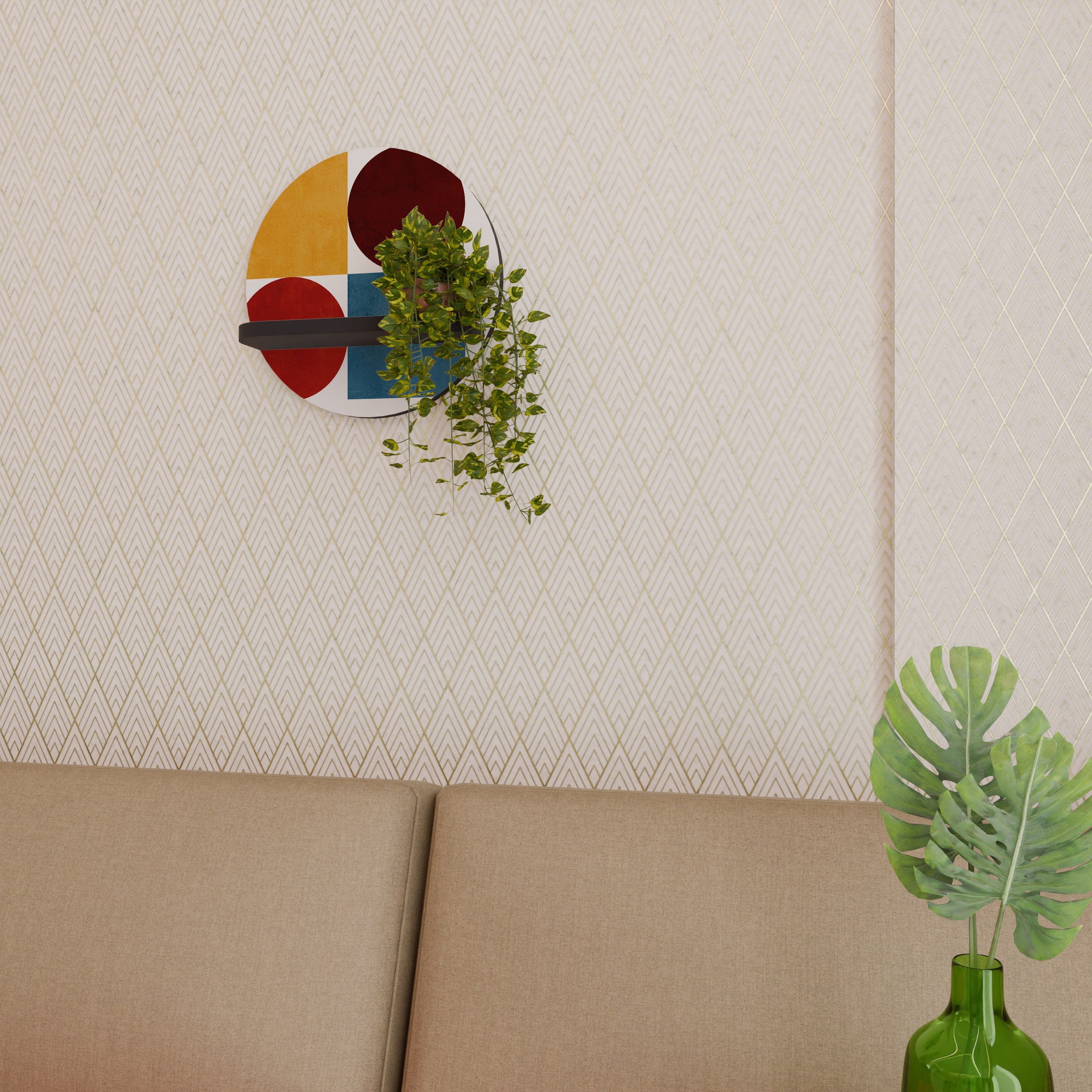 GEOMETRIC PUZZLE Prateleira Redonda Decorativa em Acabamento Preto