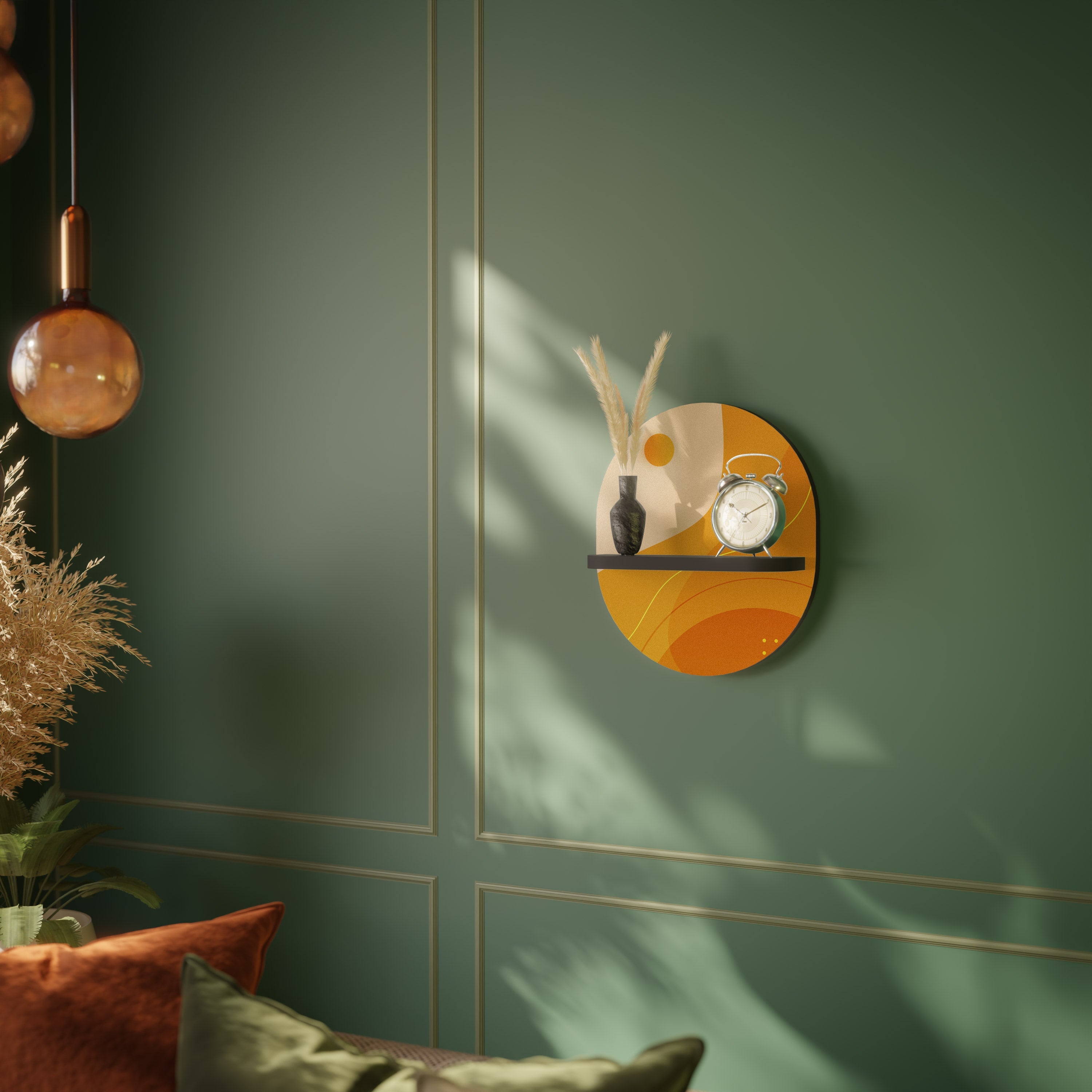 ORANGE ARRANGEMENT Prateleira Oval Decorativa em Acabamento Preto