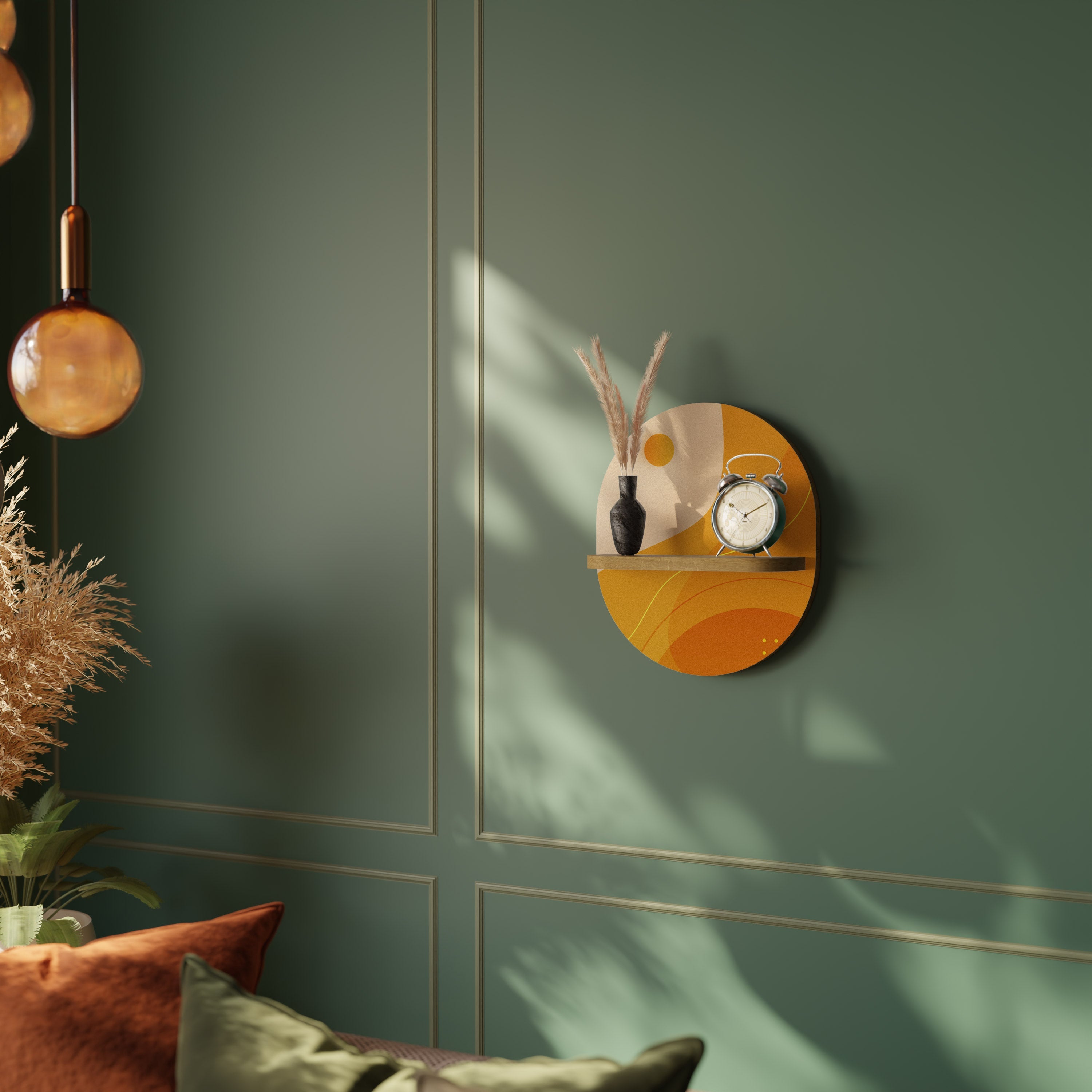 ORANGE ARRANGEMENT Prateleira Oval Decorativa em Efeito Carvalho