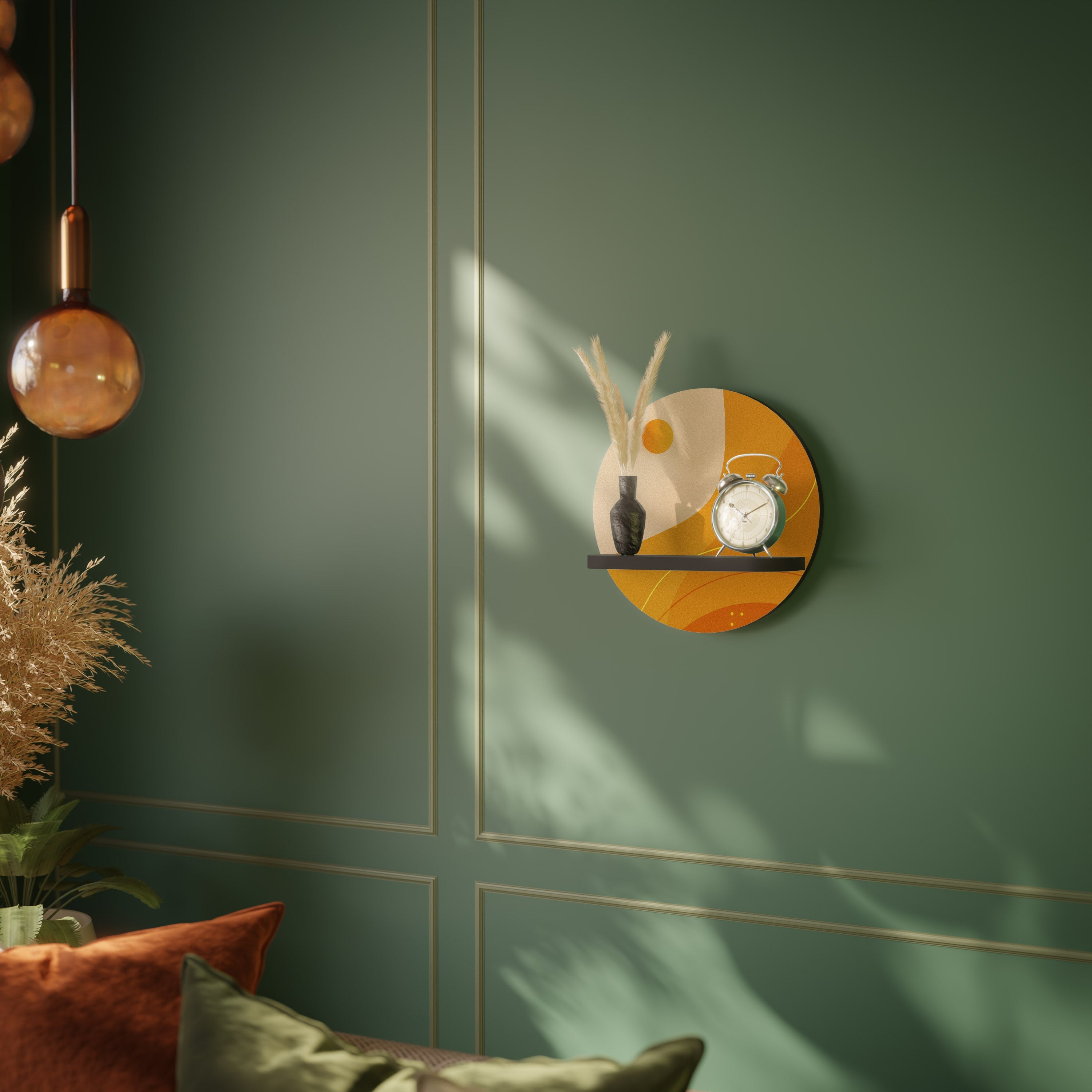 ORANGE ARRANGEMENT Prateleira Redonda Decorativa em Acabamento Preto