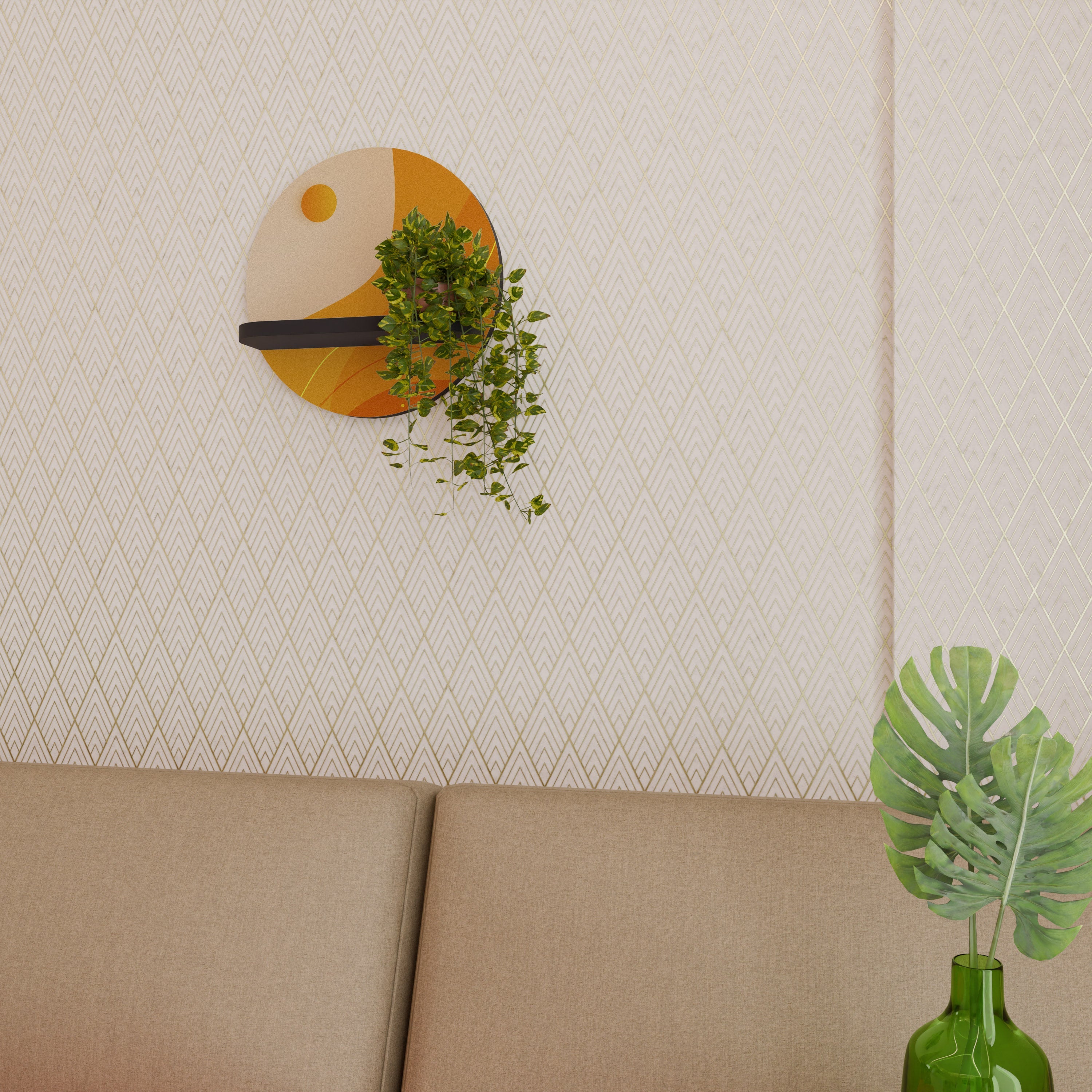 ORANGE ARRANGEMENT Prateleira Redonda Decorativa em Acabamento Preto