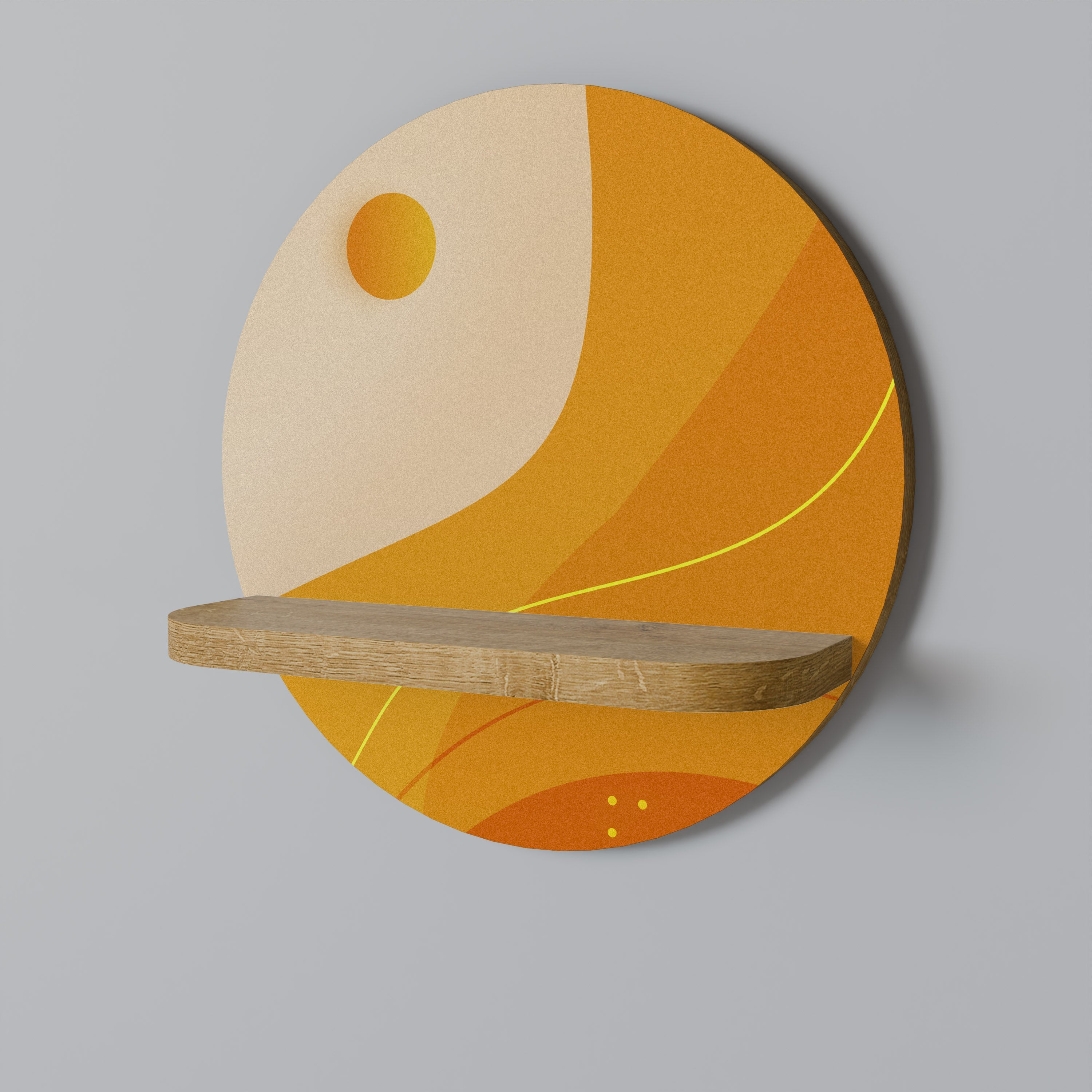 ORANGE ARRANGEMENT Prateleira Redonda Decorativa em Efeito Carvalho