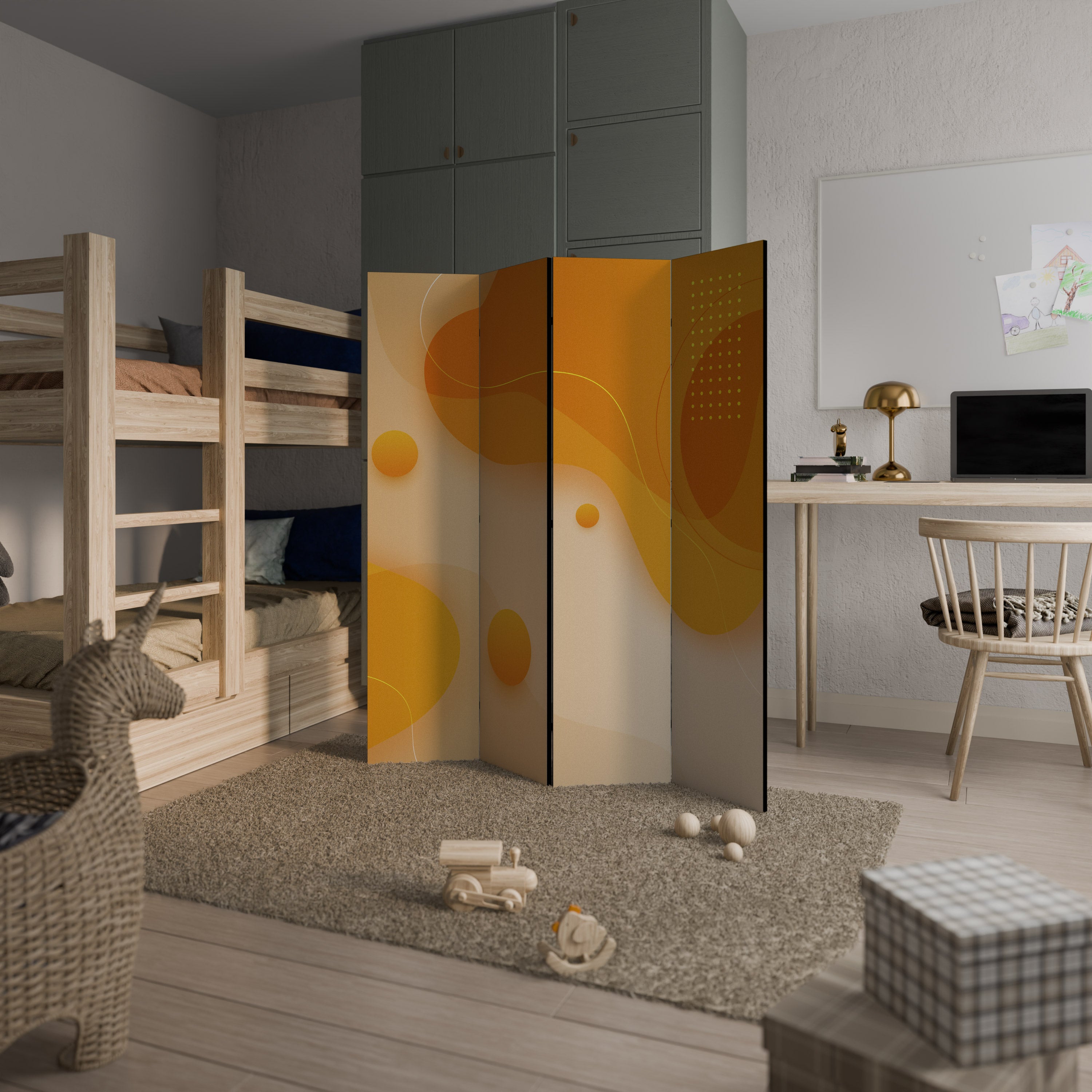 ORANGE ARRANGEMENT Biombo Decorativo de 4 Painéis