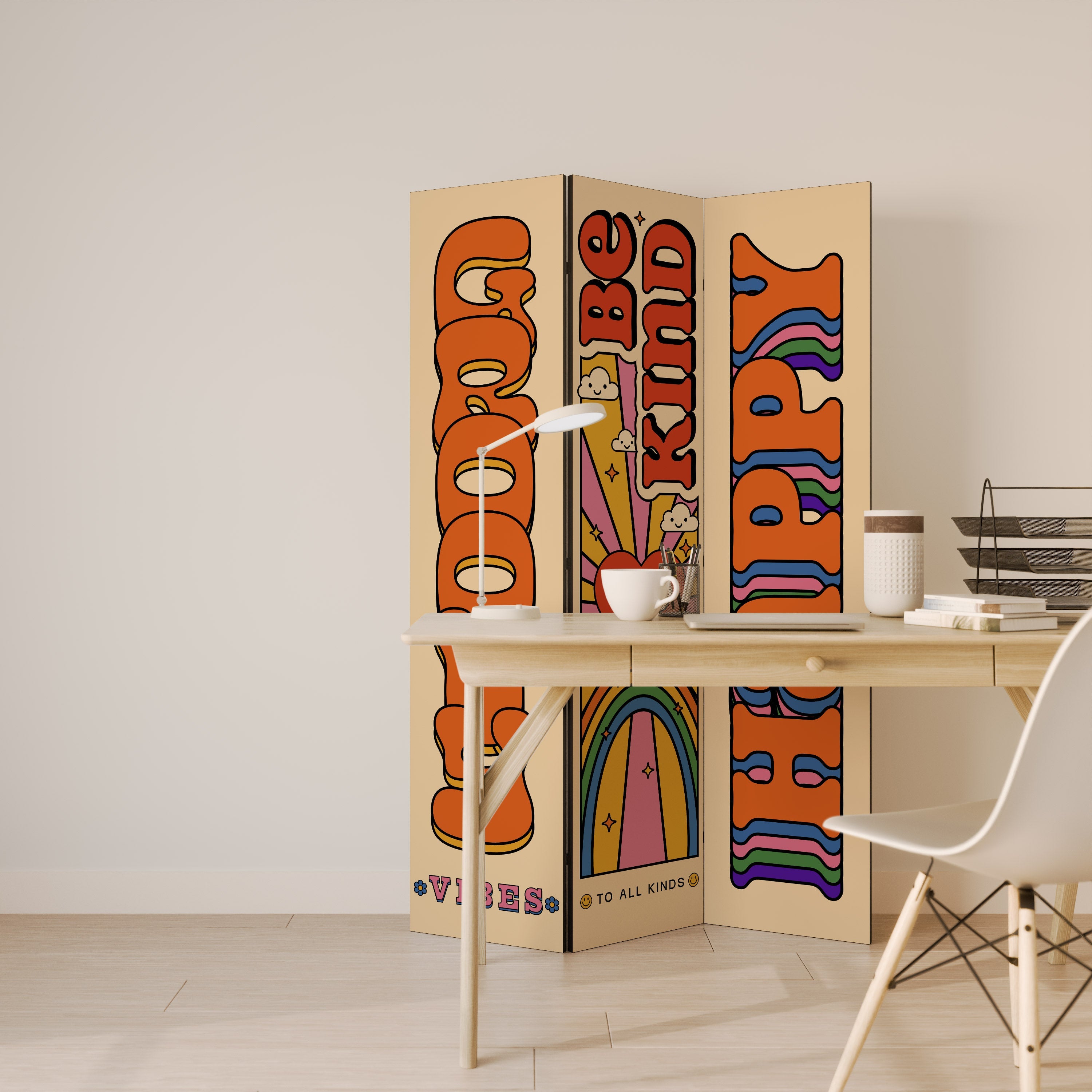 GROOVY POSTERS Biombo Decorativo de 3 Painéis