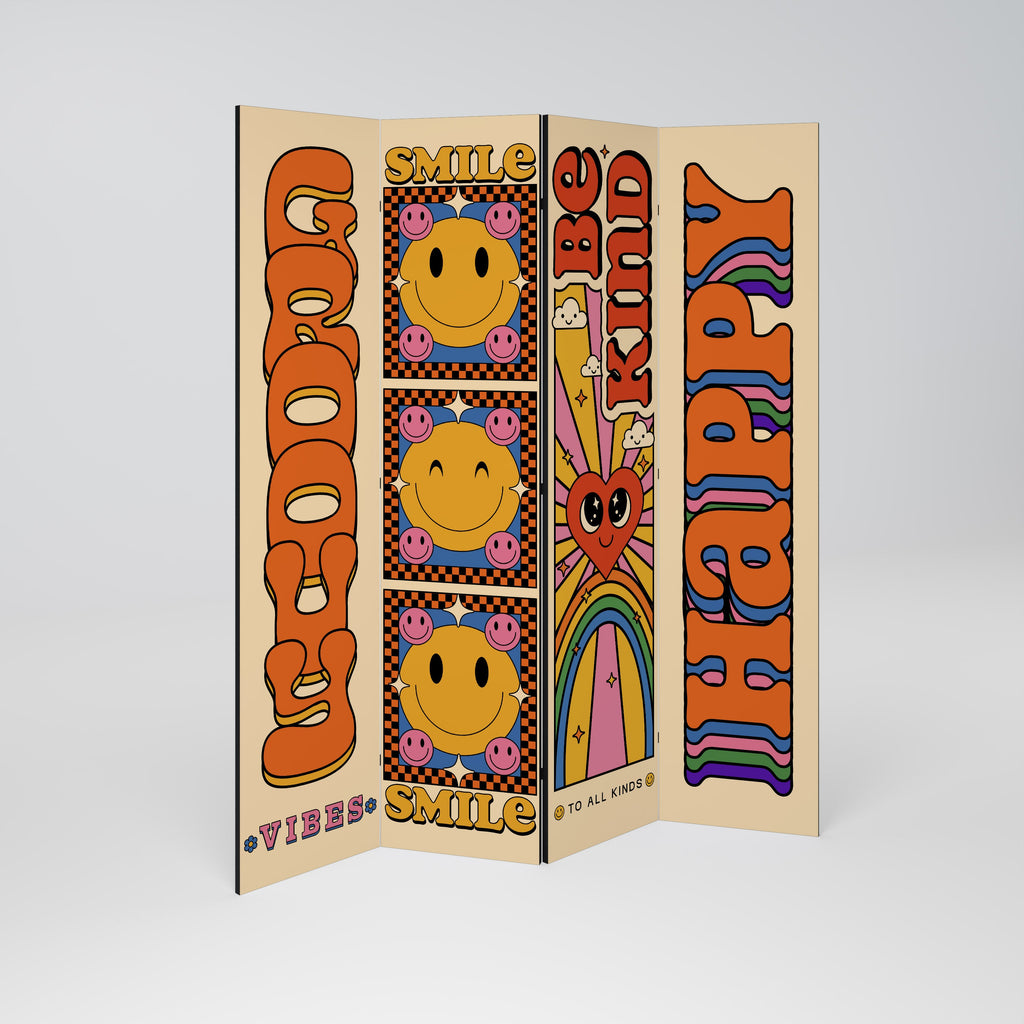 GROOVY POSTERS Biombo Decorativo de 4 Painéis