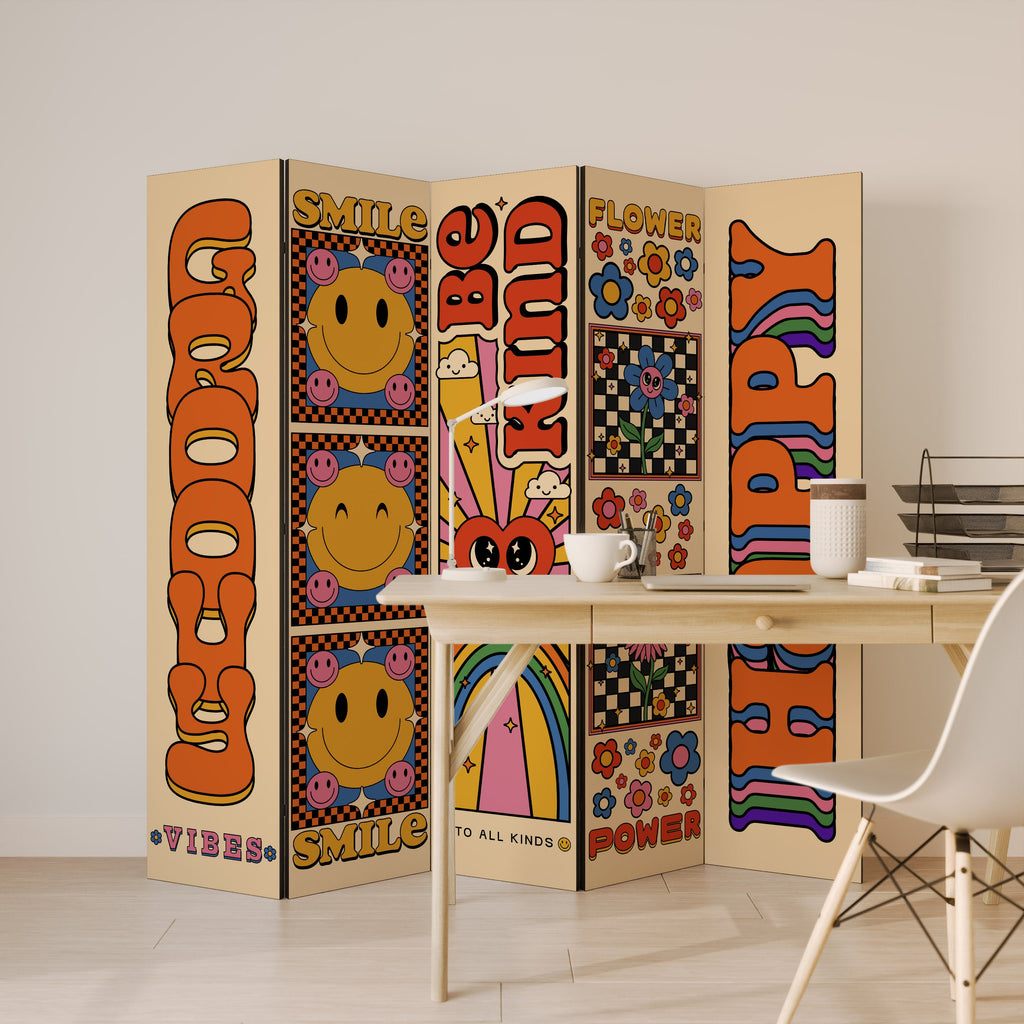 GROOVY POSTERS Biombo Decorativo de 5 Painéis