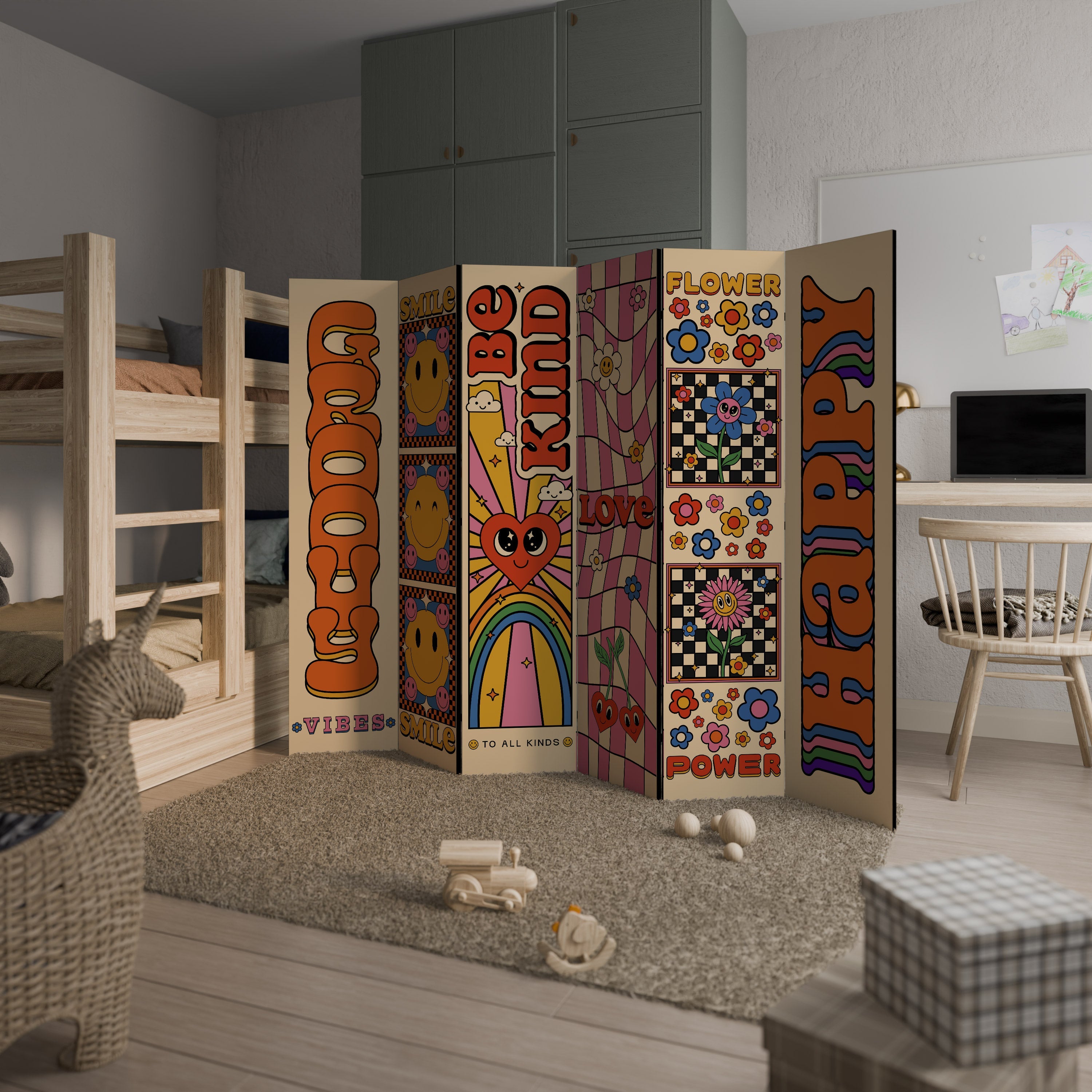 GROOVY POSTERS Biombo Decorativo de 6 Painéis