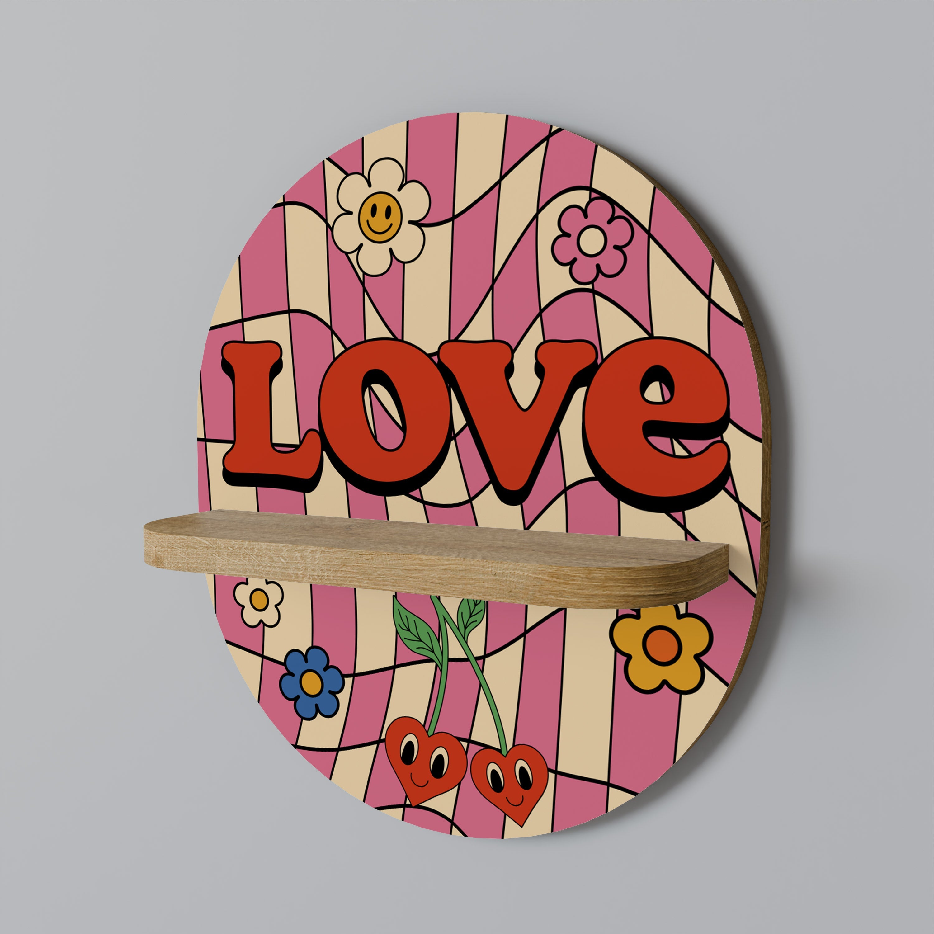 ROCKING LOVE Prateleira Oval Decorativa em Efeito Carvalho