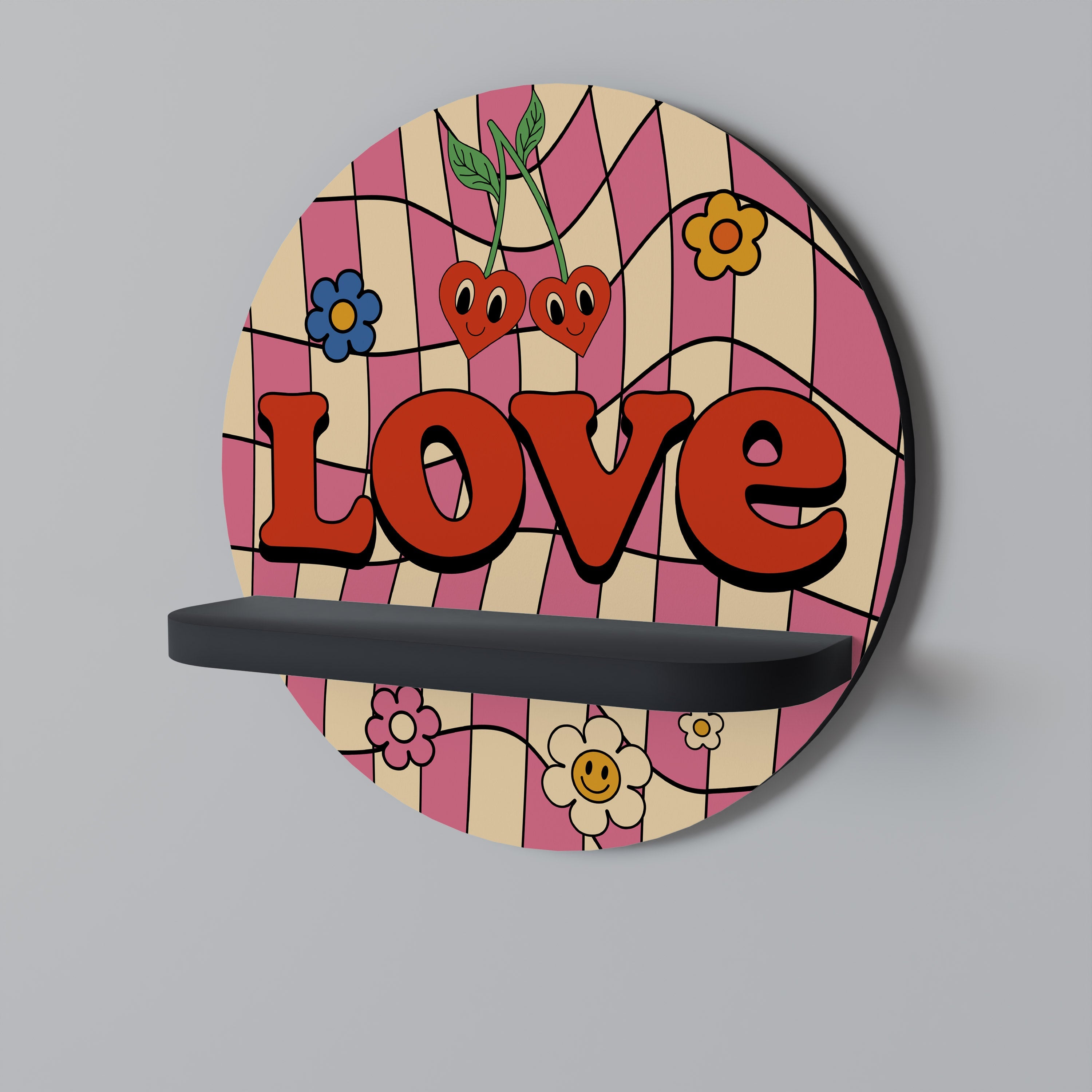 ROCKING LOVE Prateleira Redonda Decorativa em Acabamento Preto