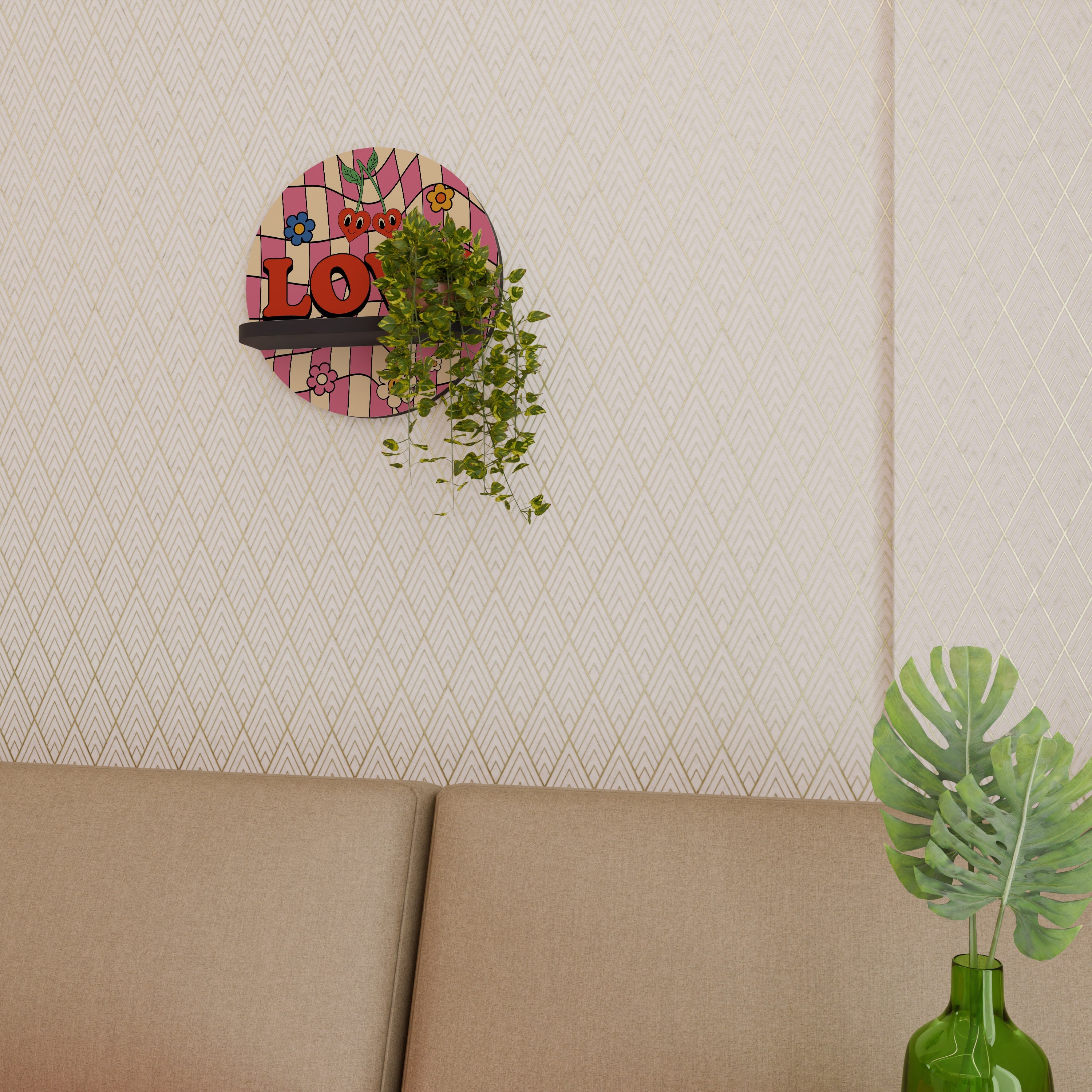 ROCKING LOVE Prateleira Redonda Decorativa em Acabamento Preto