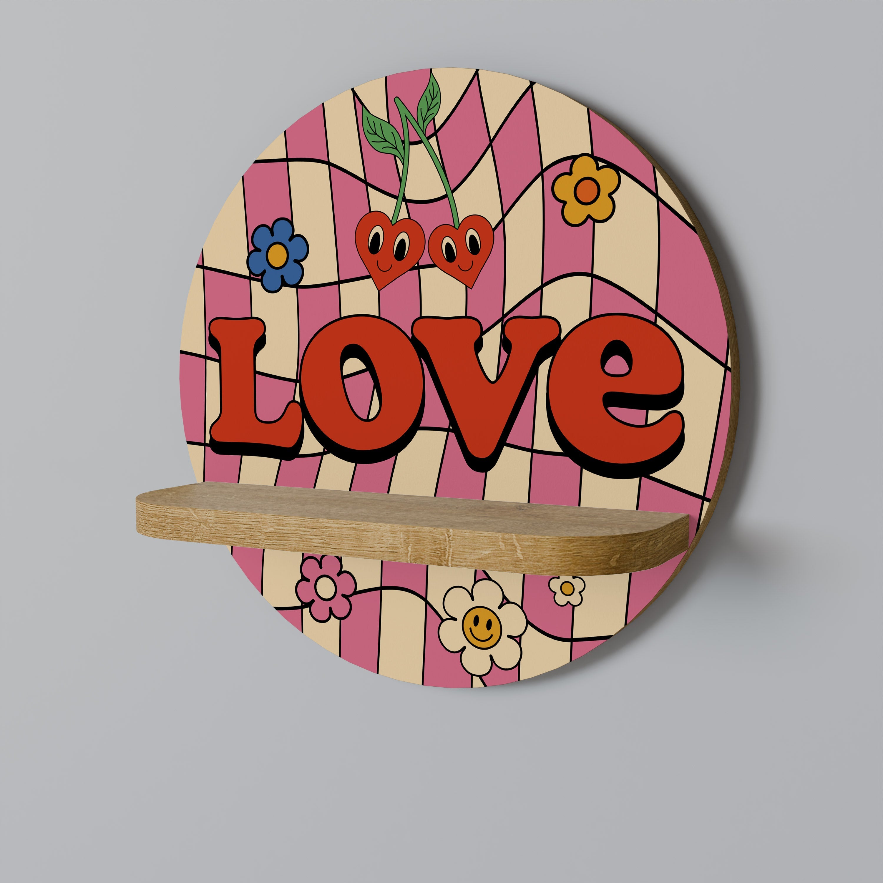 ROCKING LOVE Prateleira Redonda Decorativa em Efeito Carvalho