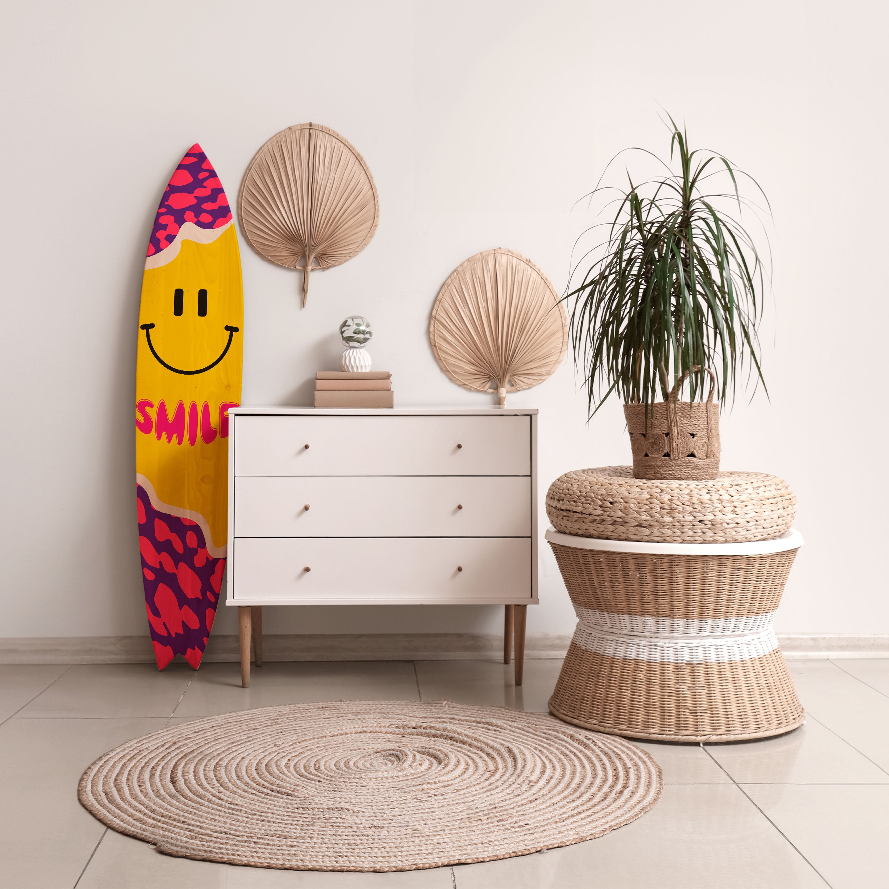 KEEP SMILING Painel Decorativo Prancha de Surf