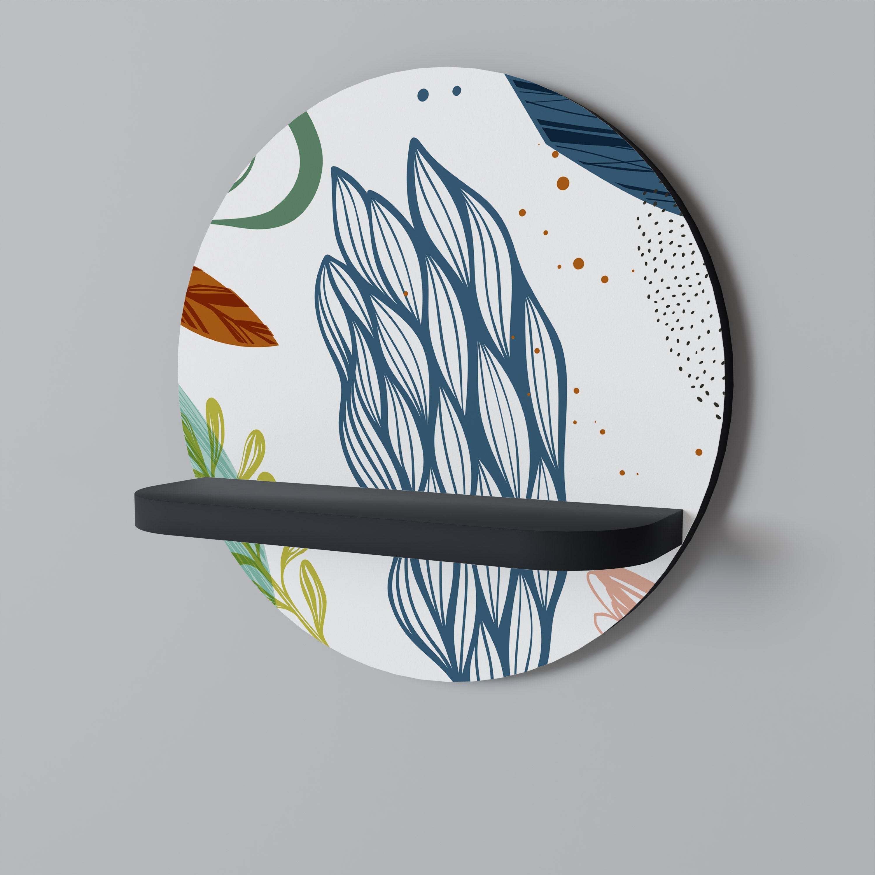 BOTANICAL HURRICANE Prateleira Redonda Decorativa em Acabamento Preto