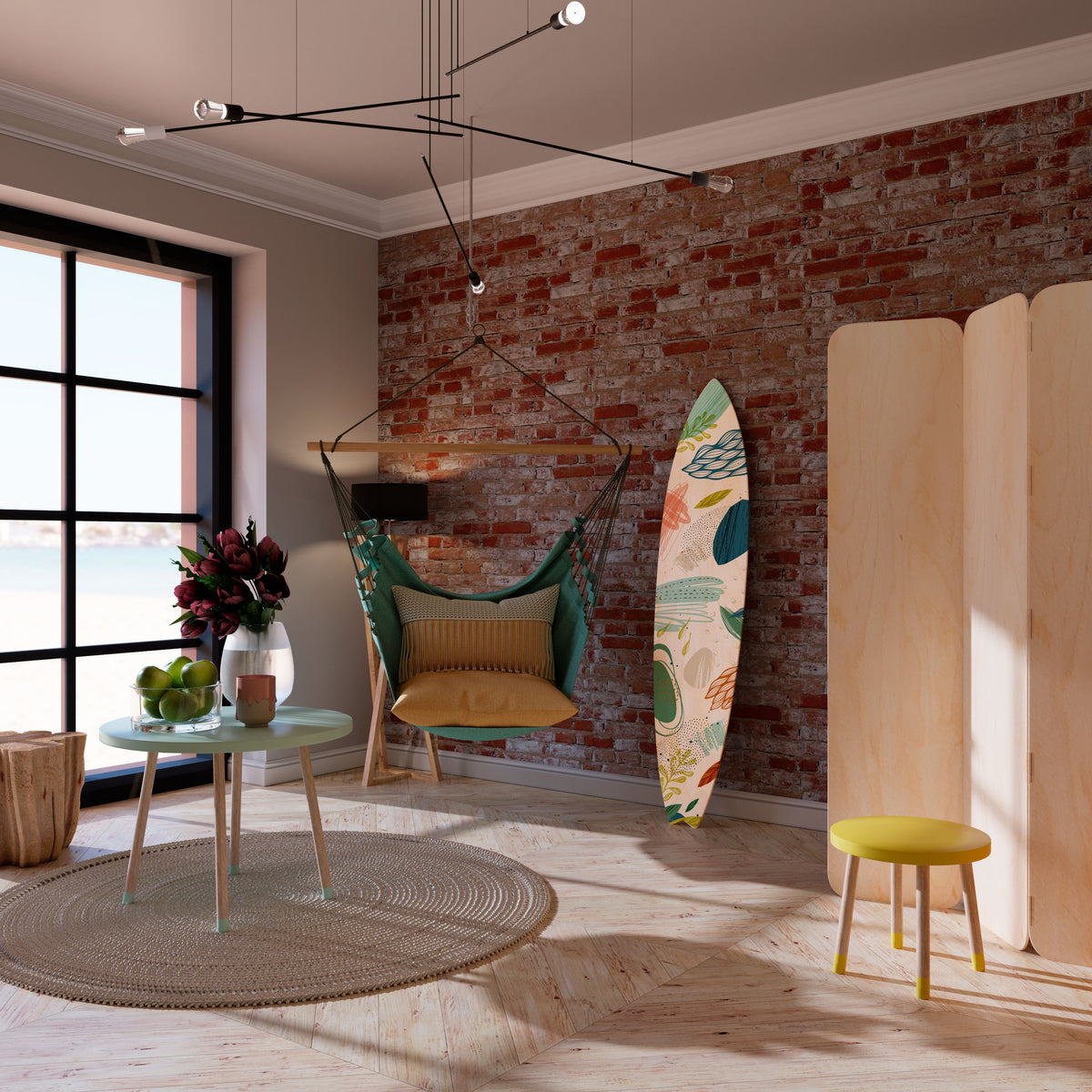 BOTANICAL HURRICANE Painel Decorativo Prancha de Surf