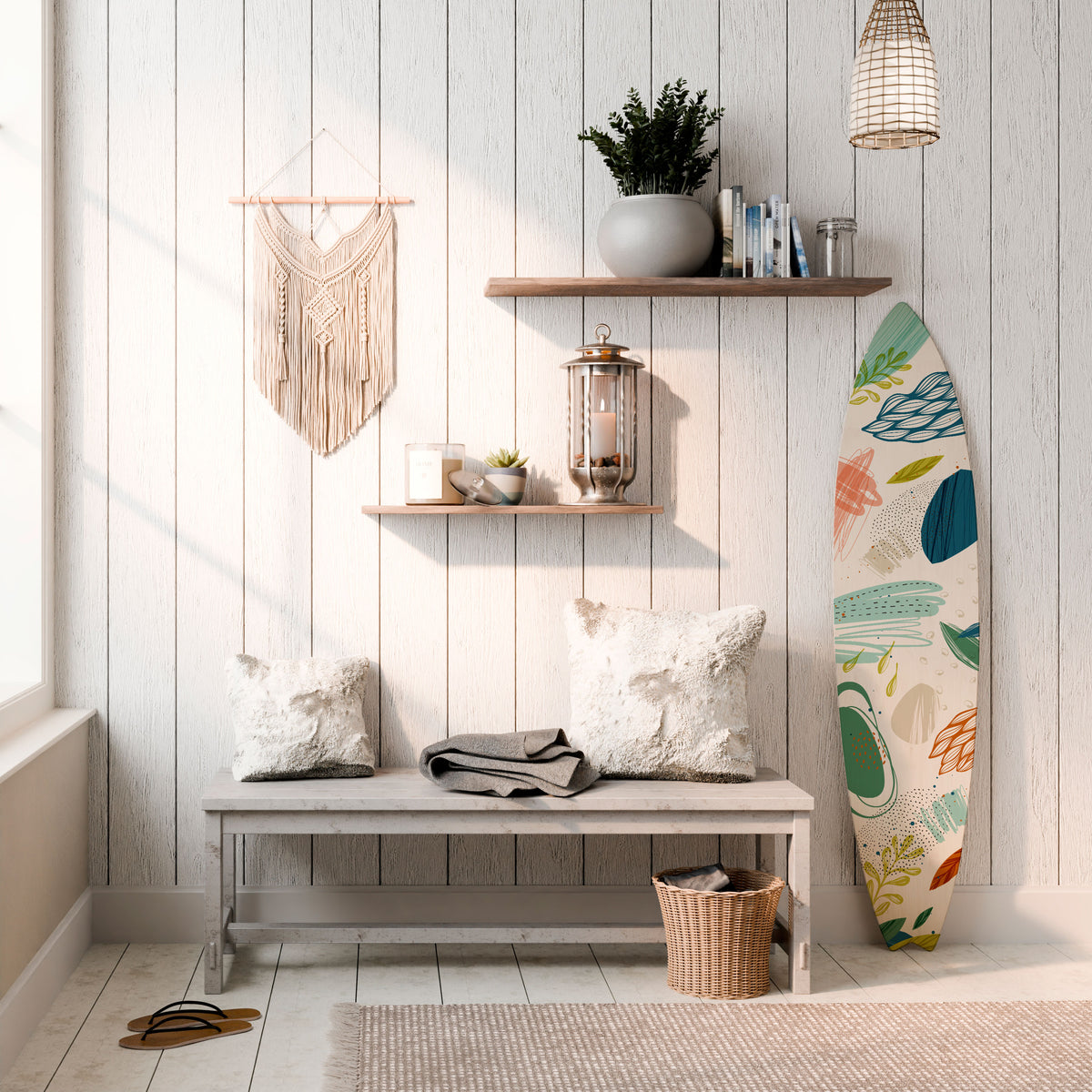 BOTANICAL HURRICANE Painel Decorativo Prancha de Surf