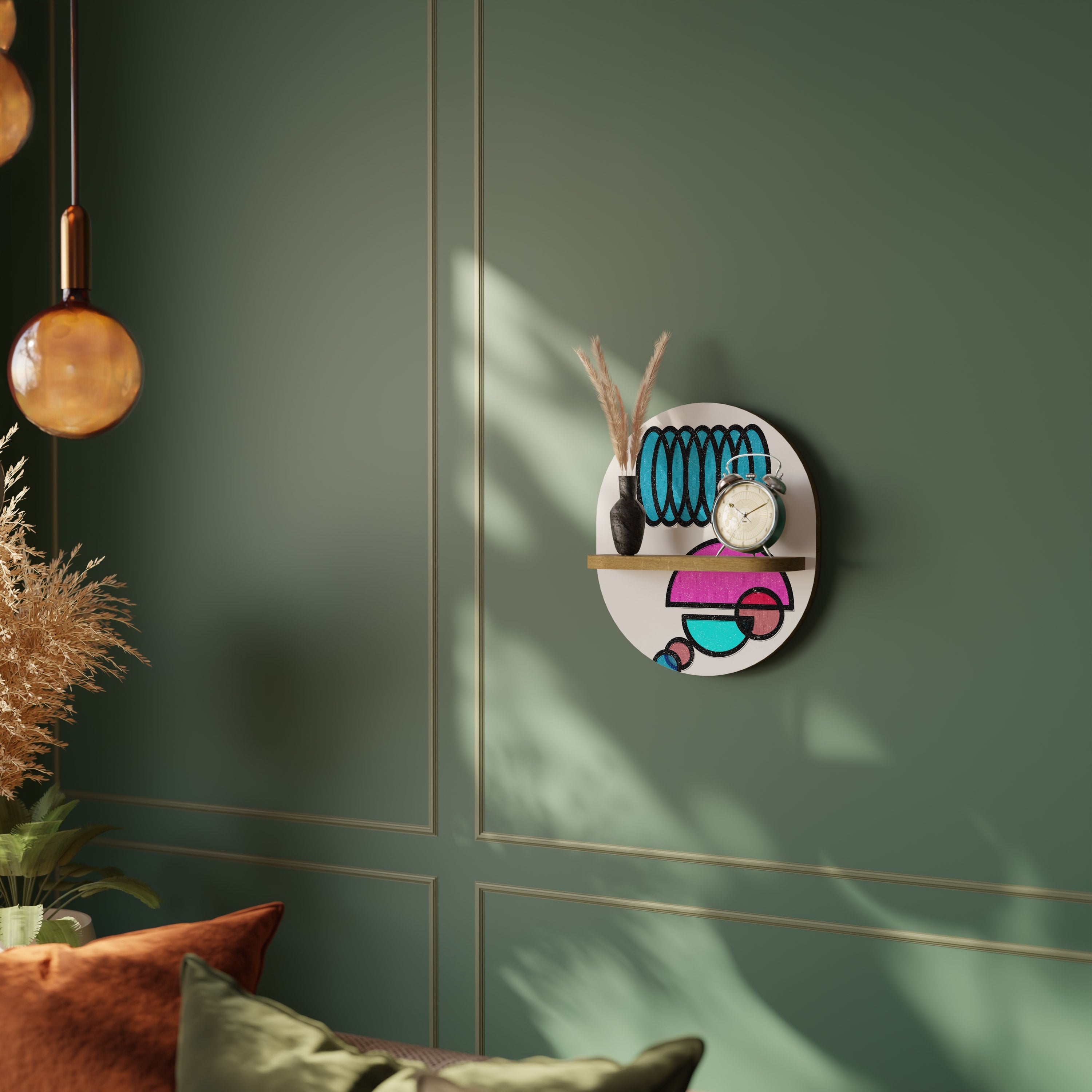 GEOMETRIC RHAPSODY Prateleira Oval Decorativa em Efeito Carvalho