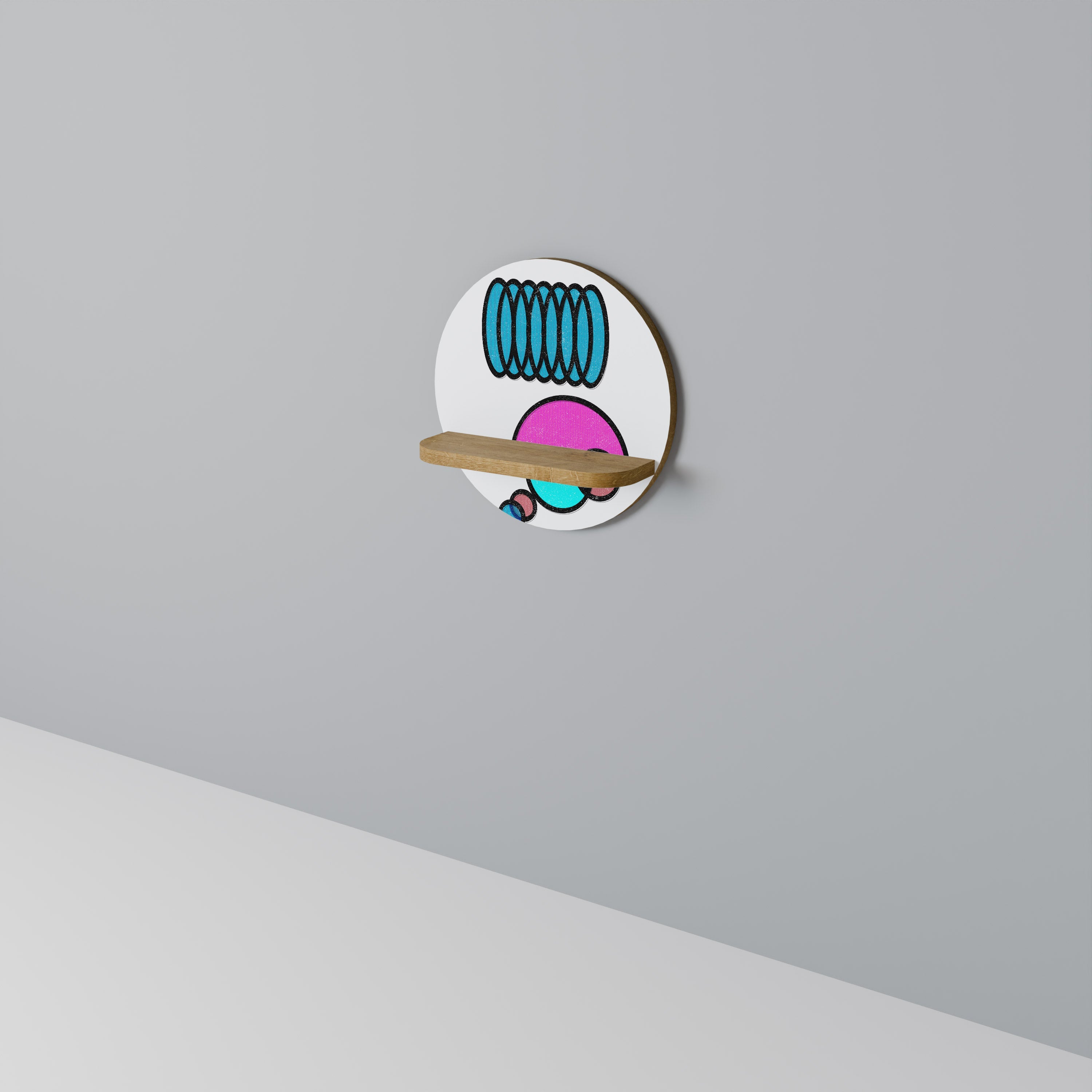 GEOMETRIC RHAPSODY Prateleira Redonda Decorativa em Efeito Carvalho