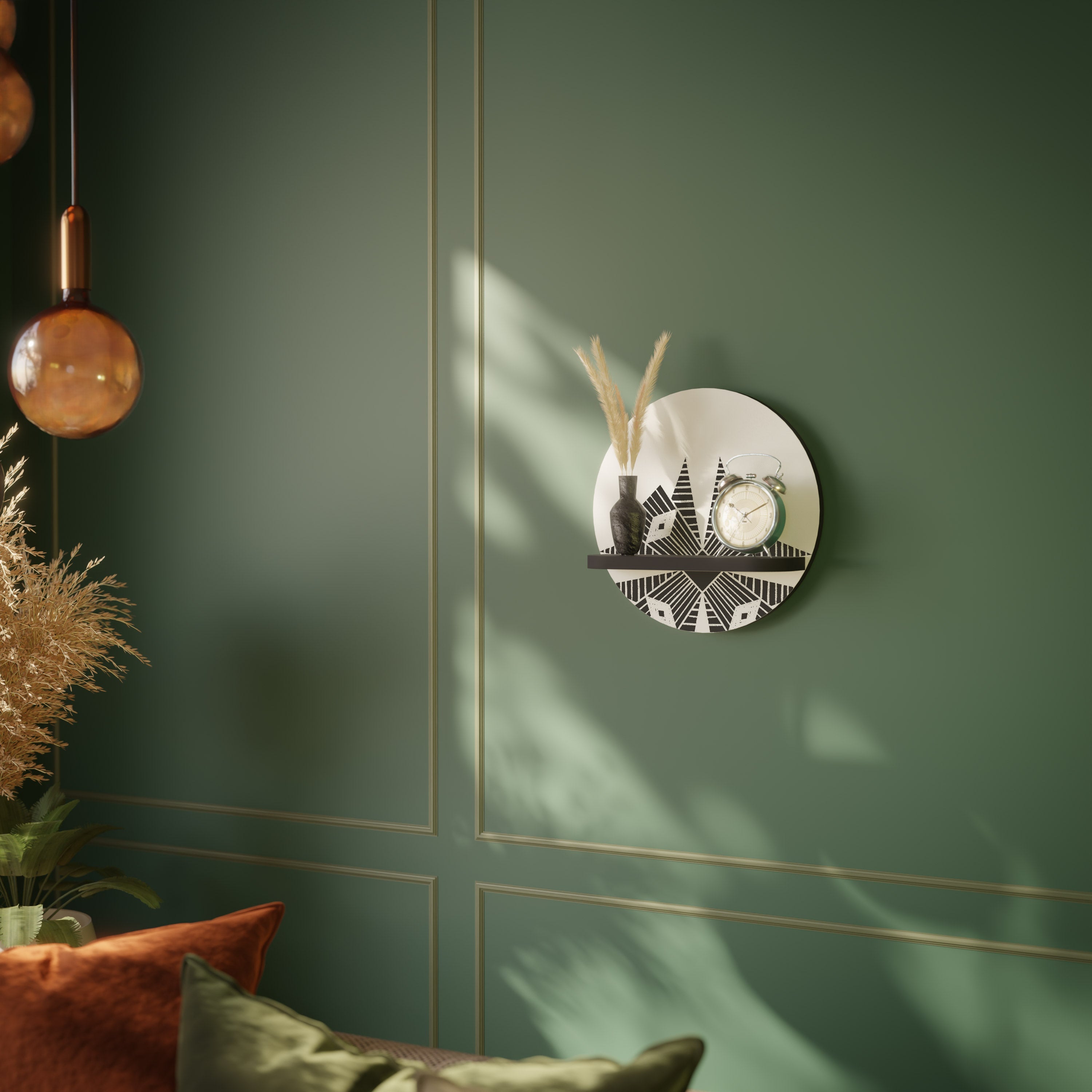 MONOCHROME NEXUS Prateleira Redonda Decorativa em Acabamento Preto