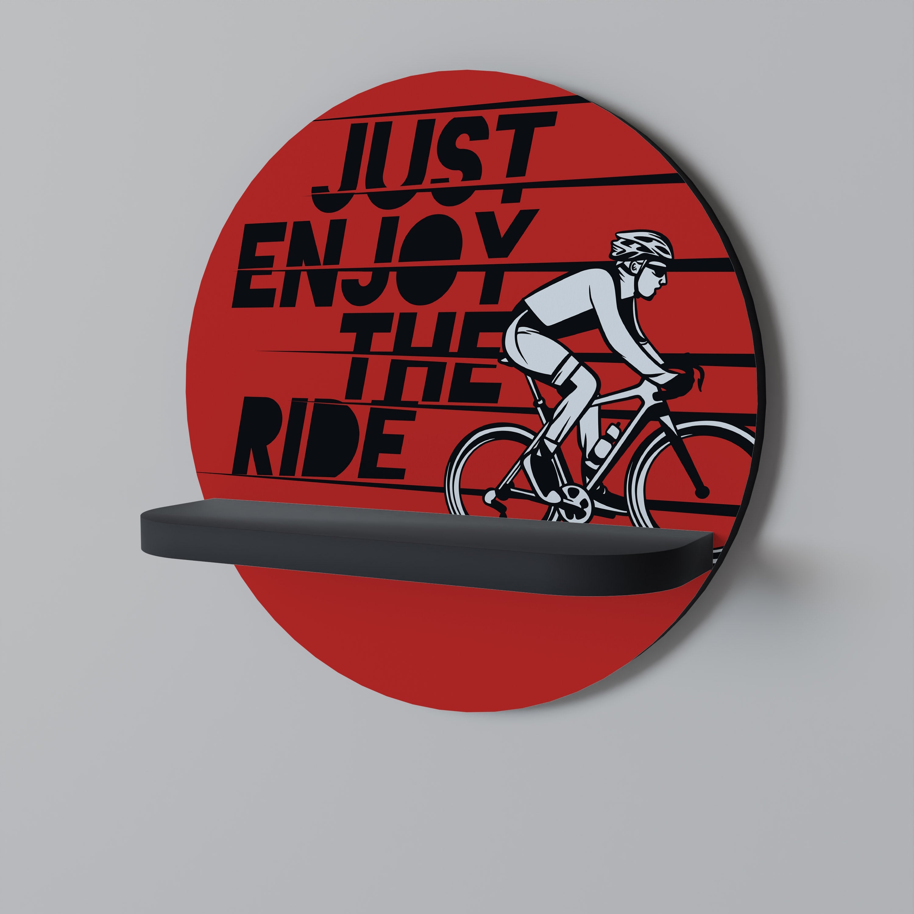 ENJOY THE RIDE Prateleira Redonda Decorativa em Acabamento Preto