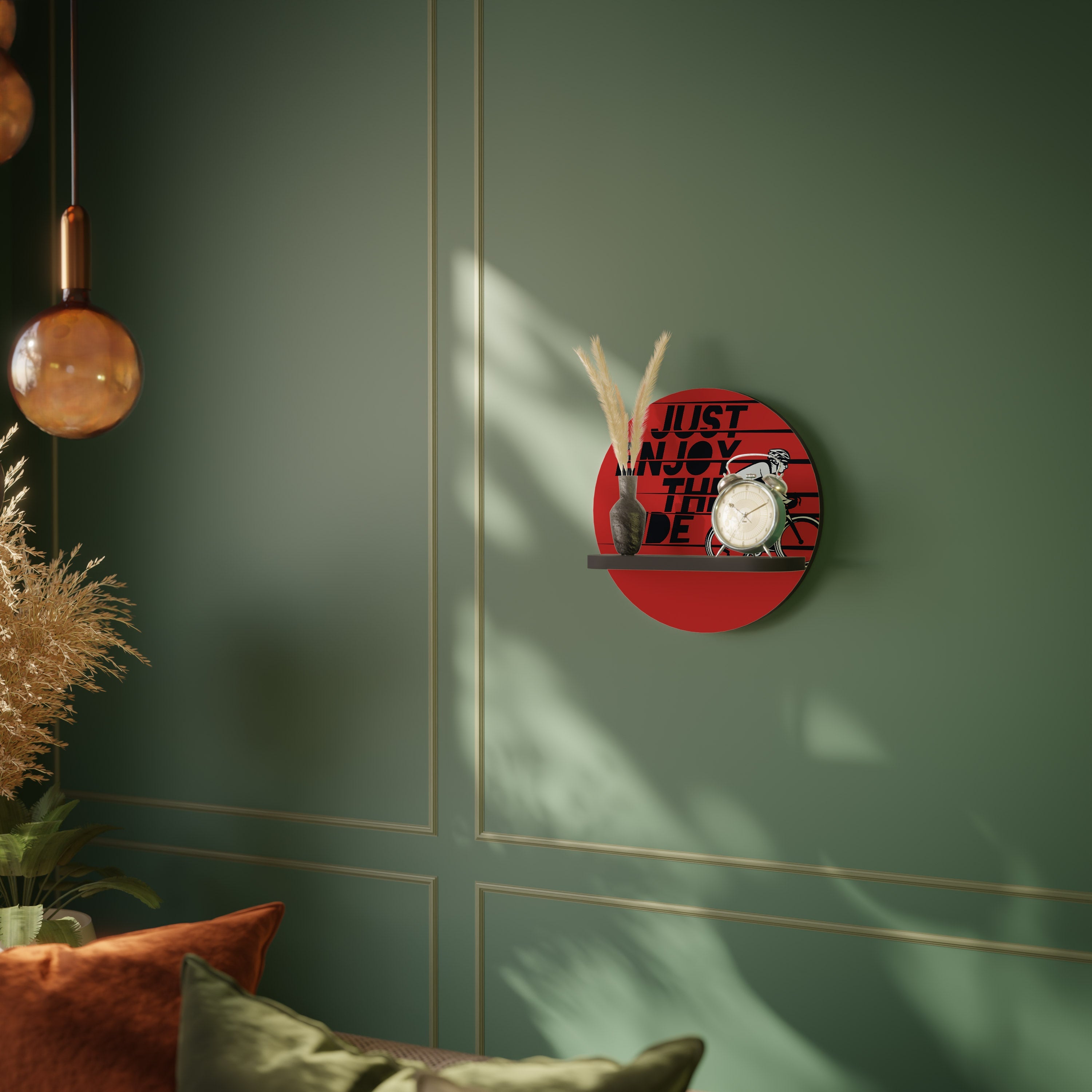 ENJOY THE RIDE Prateleira Redonda Decorativa em Acabamento Preto