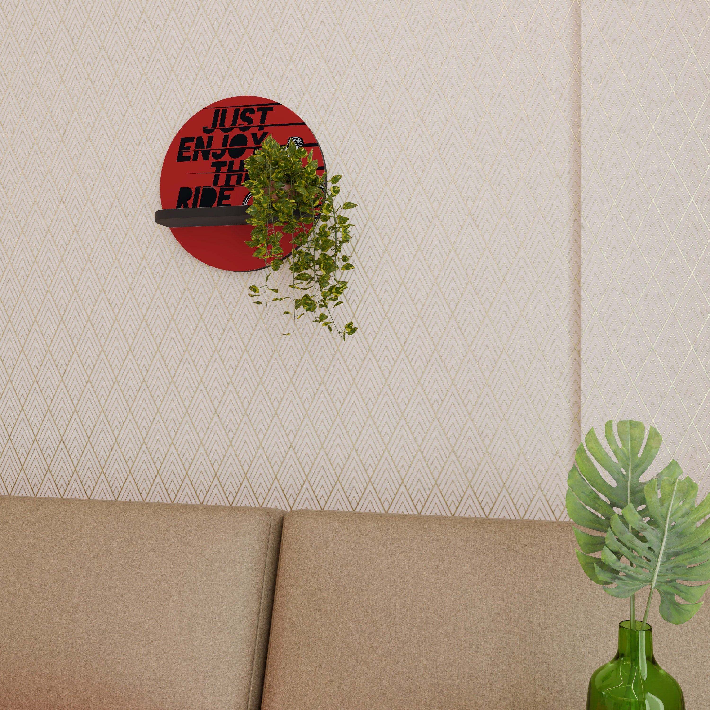 ENJOY THE RIDE Prateleira Redonda Decorativa em Acabamento Preto