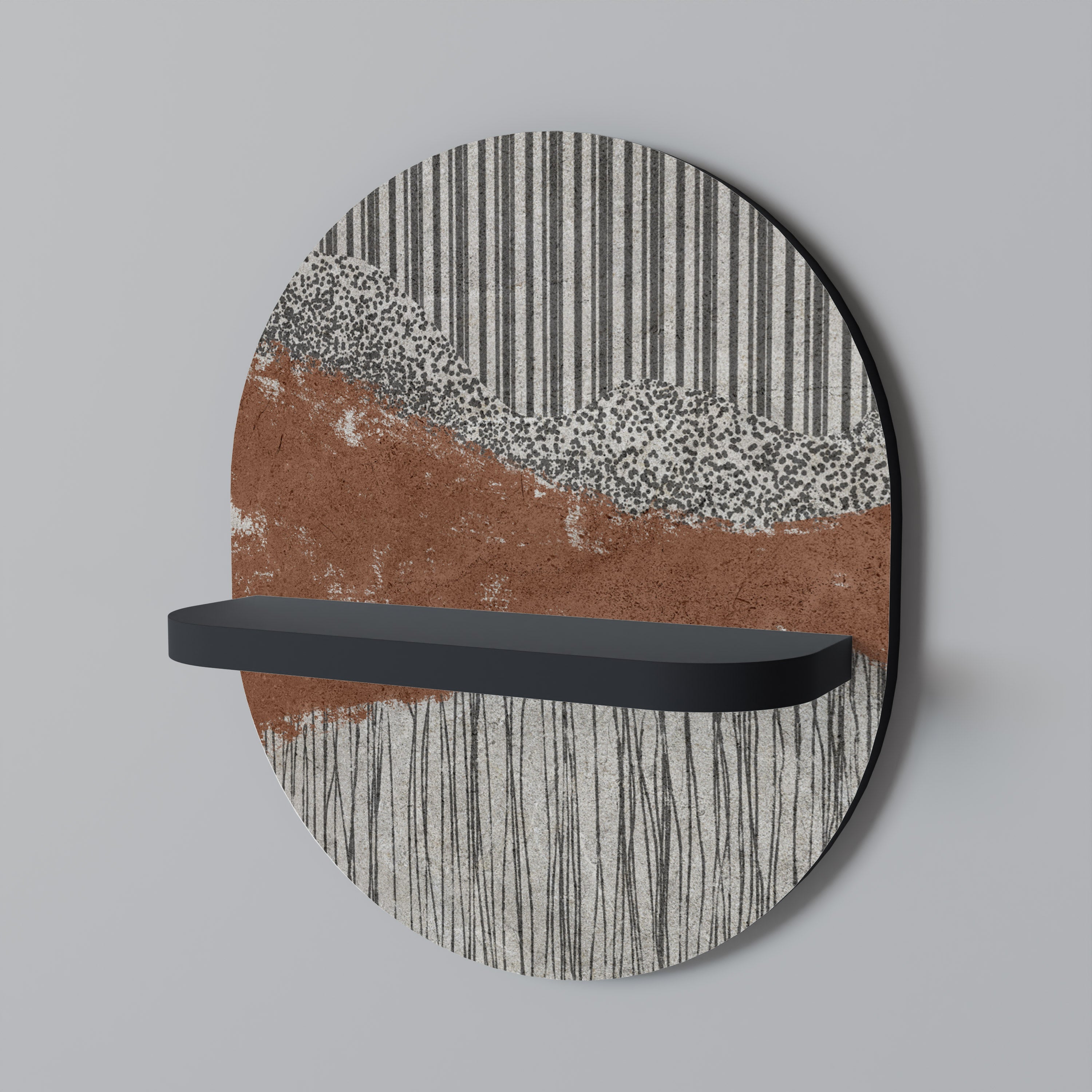 STRIPED TERRAIN Prateleira Oval Decorativa em Acabamento Preto