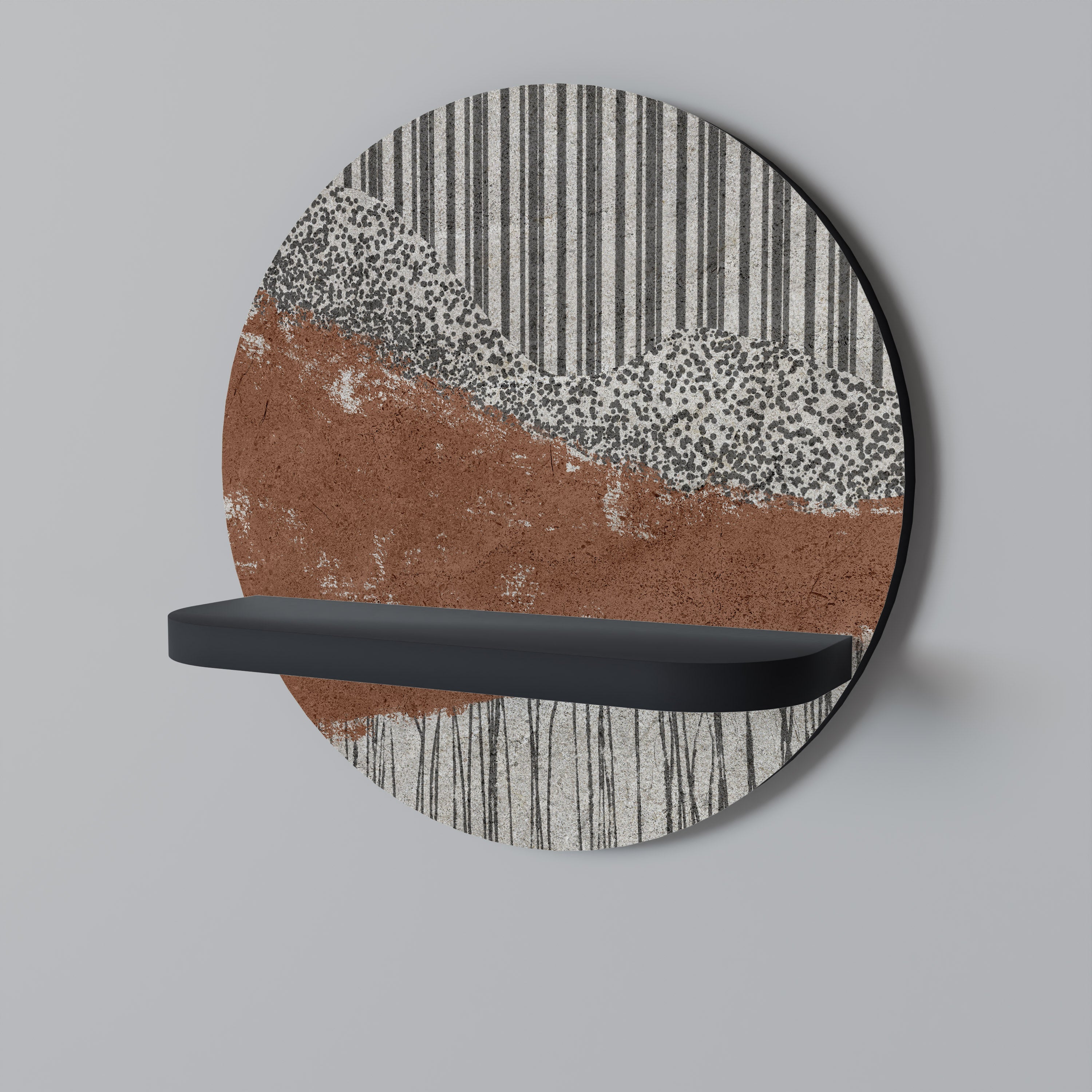 STRIPED TERRAIN Prateleira Redonda Decorativa em Acabamento Preto