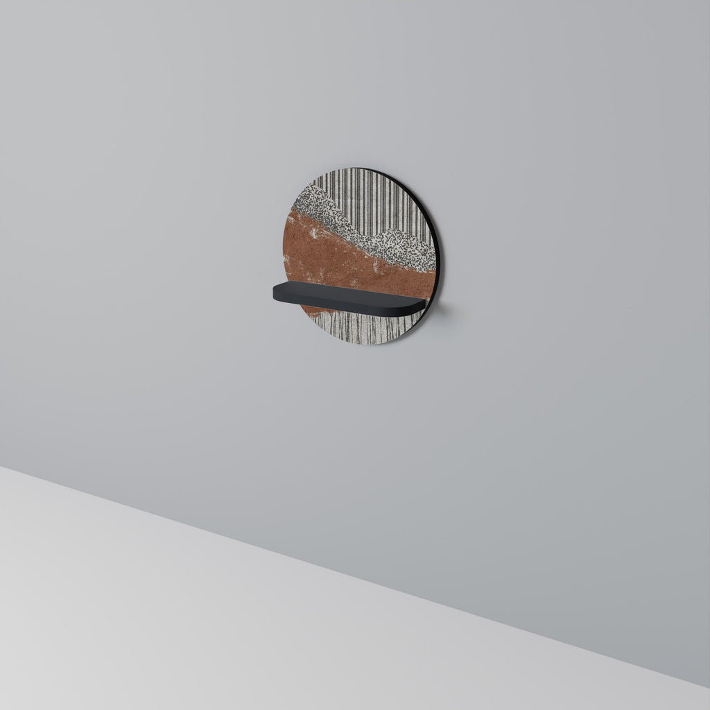 STRIPED TERRAIN Round Art Shelf In Black Finish