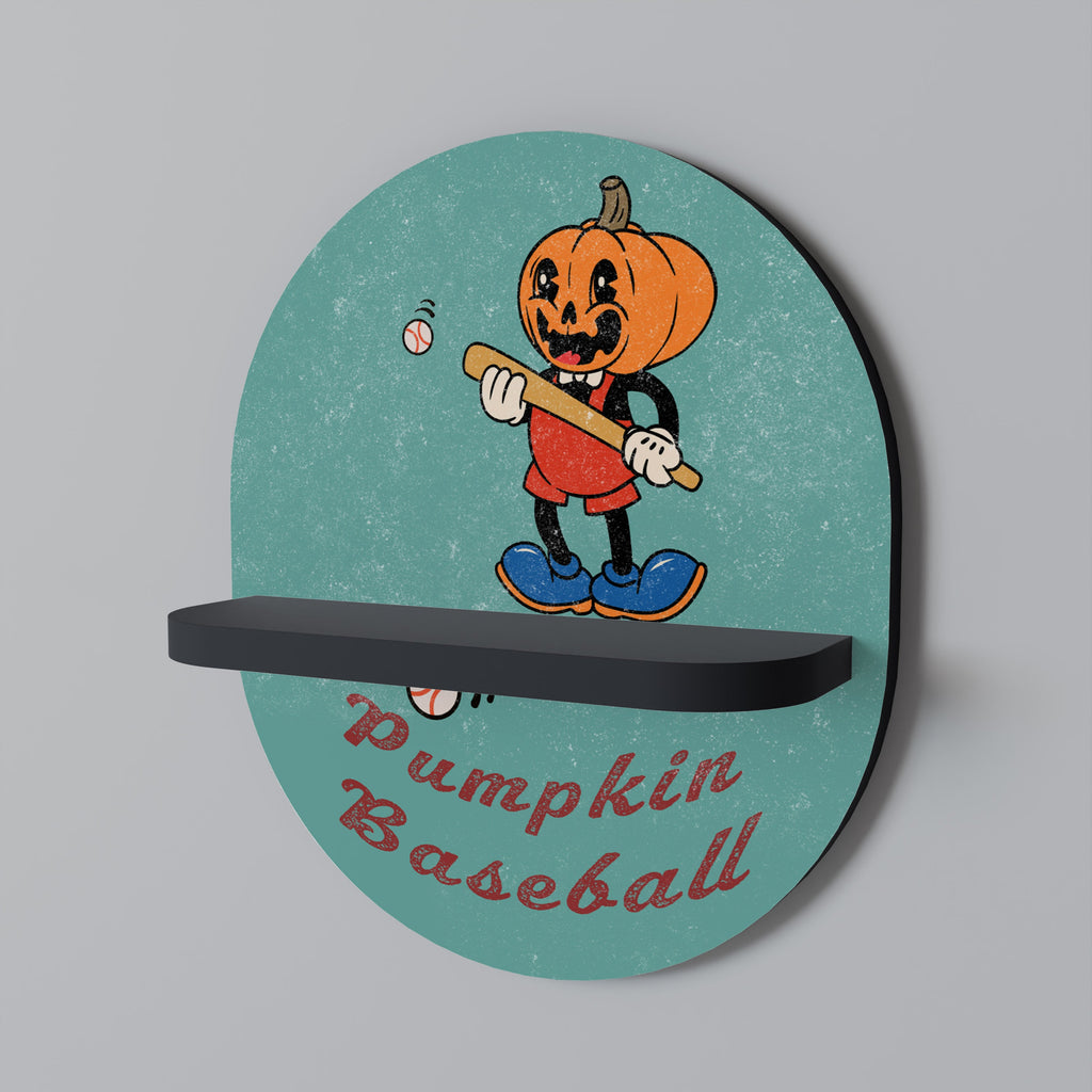 PUMPKIN BASEBALL Prateleira Oval Decorativa em Acabamento Preto