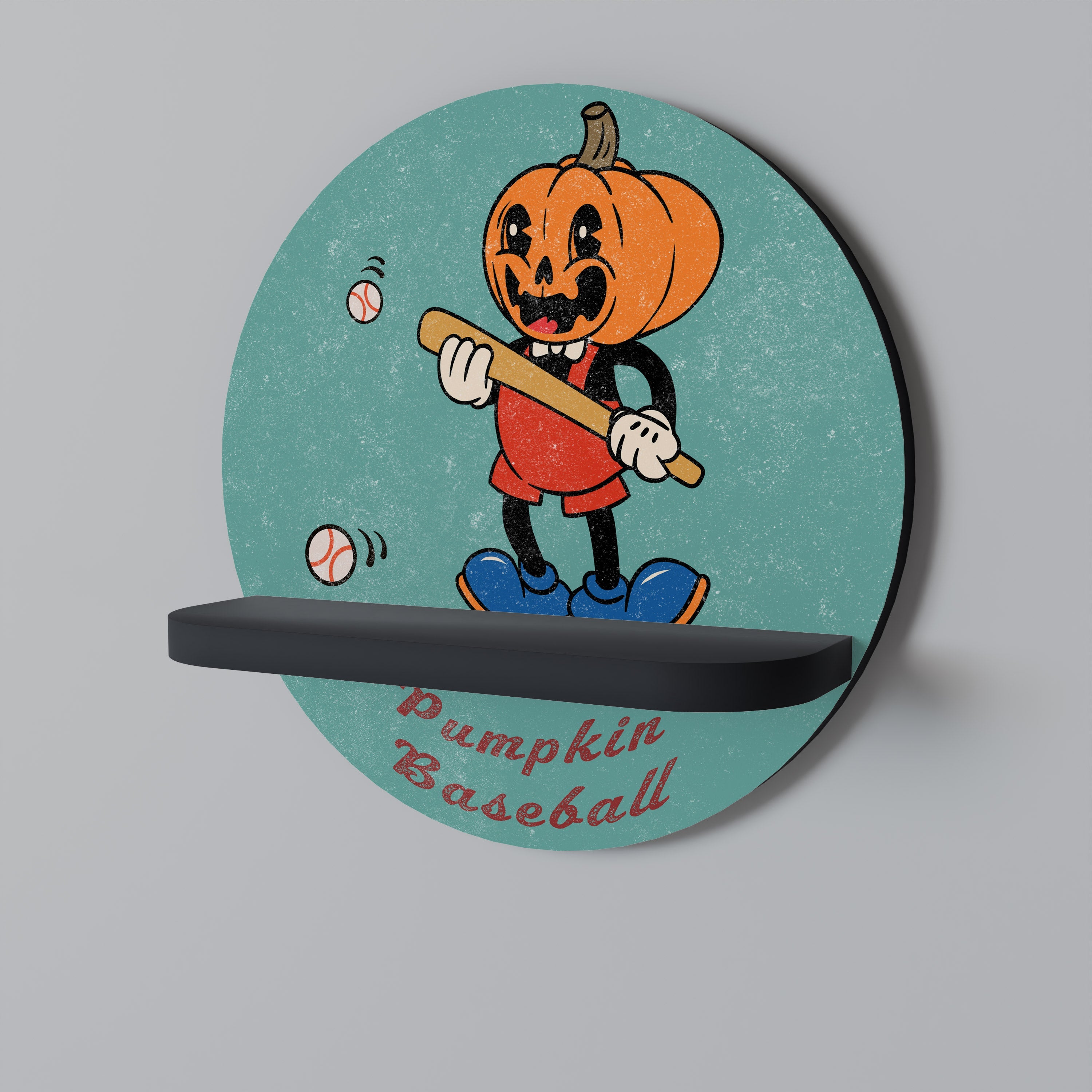 PUMPKIN BASEBALL Prateleira Redonda Decorativa em Acabamento Preto