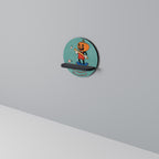 PUMPKIN BASEBALL Round Art Shelf In Black Finish