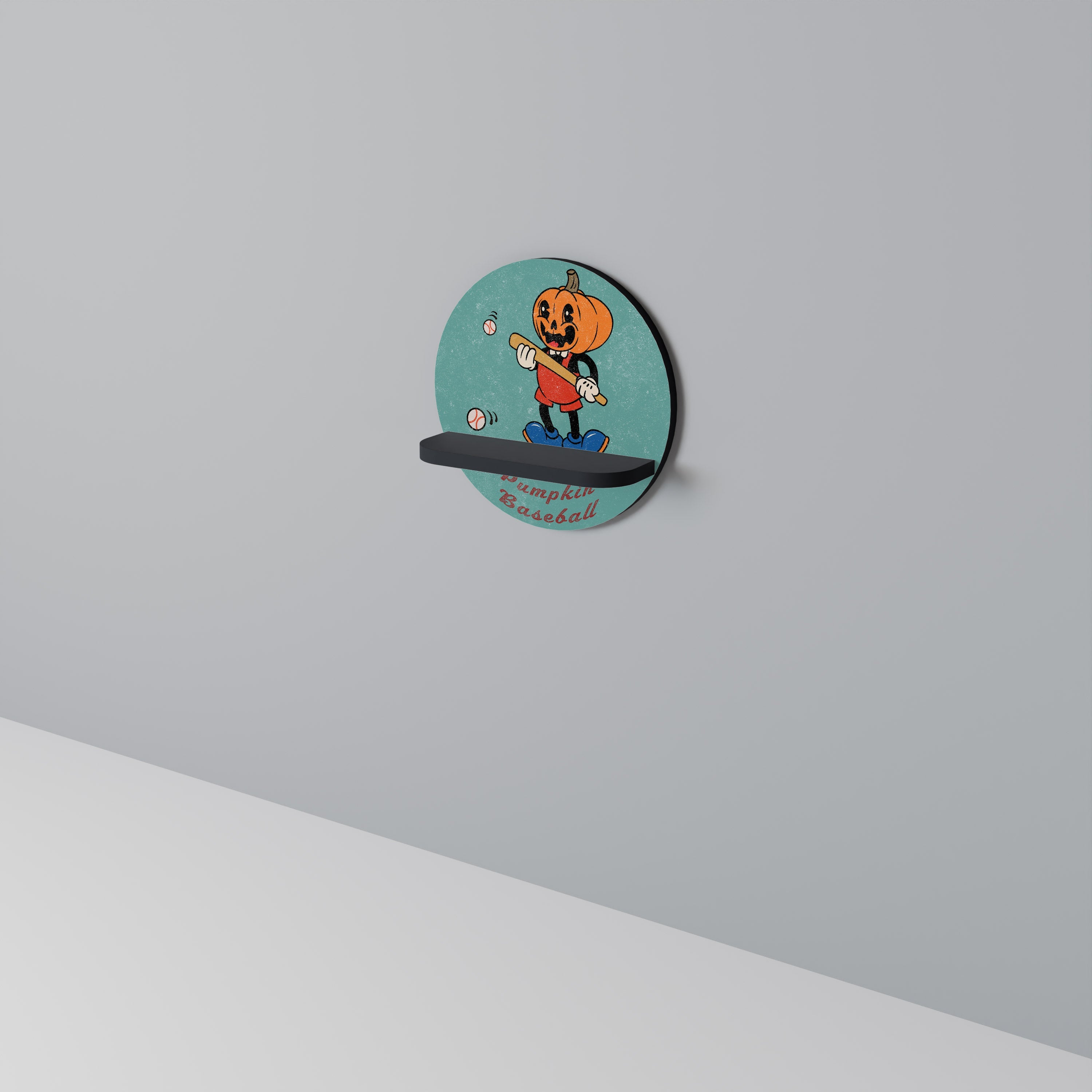 PUMPKIN BASEBALL Prateleira Redonda Decorativa em Acabamento Preto