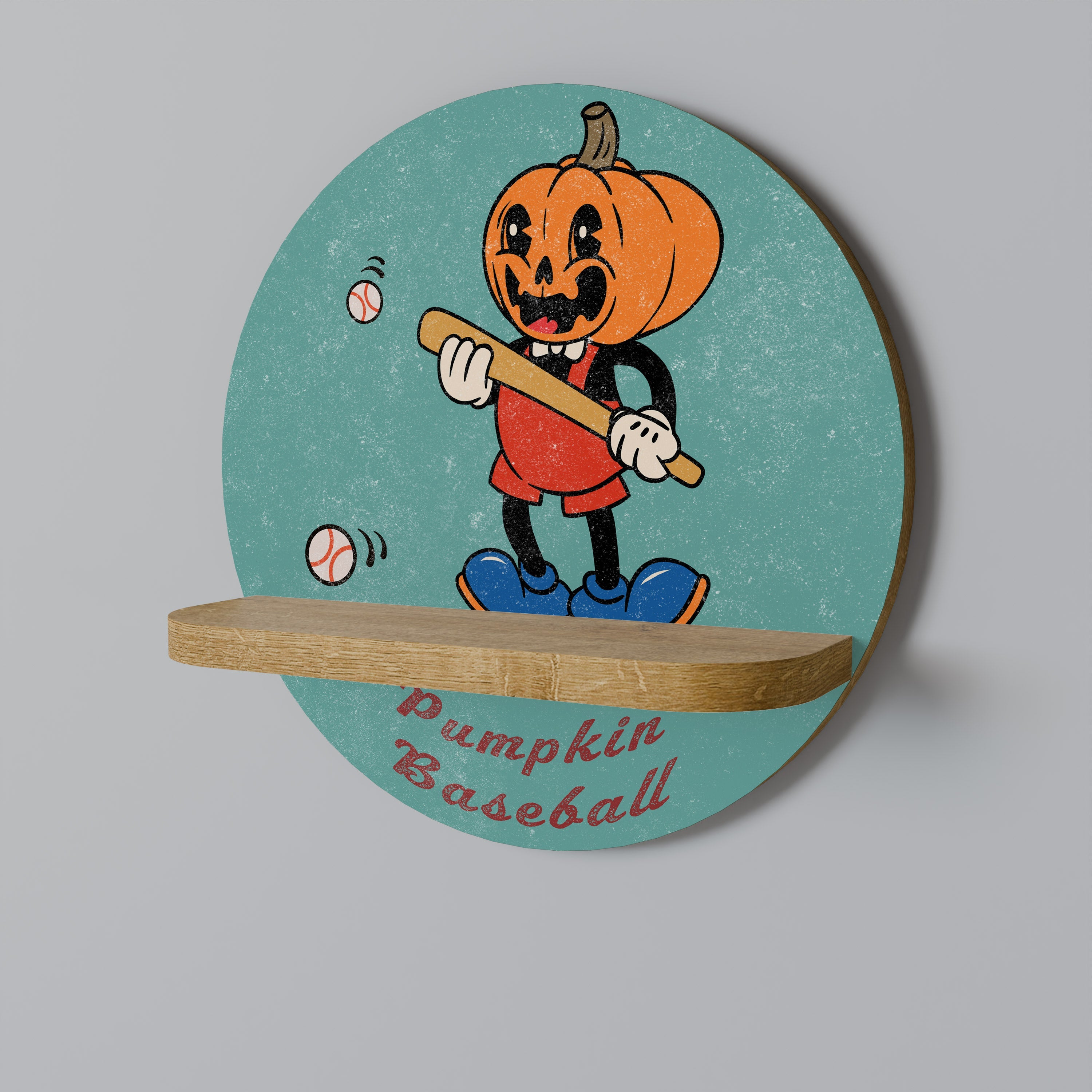 PUMPKIN BASEBALL Prateleira Redonda Decorativa em Efeito Carvalho