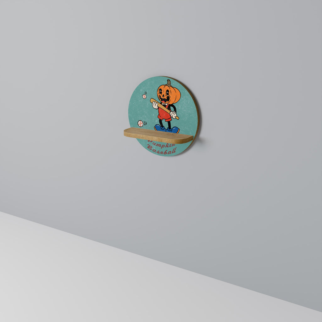 PUMPKIN BASEBALL Round Art Shelf In Oak Effect