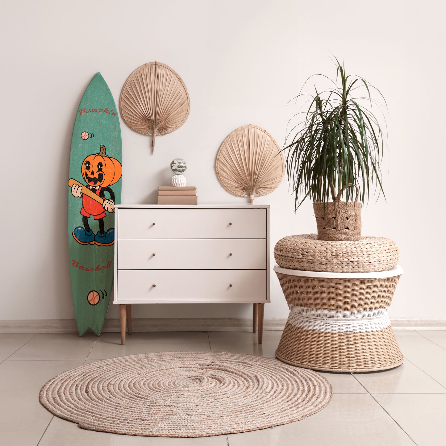 PUMPKIN BASEBALL Painel Decorativo Prancha de Surf