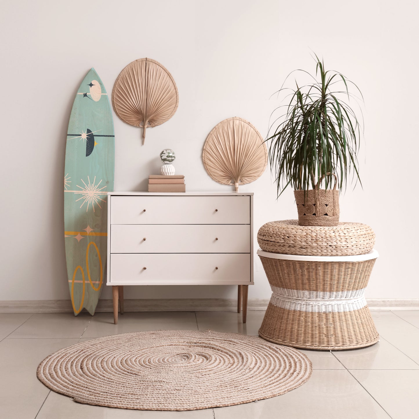 PATHS TO HAPPINESS Painel Decorativo Prancha de Surf
