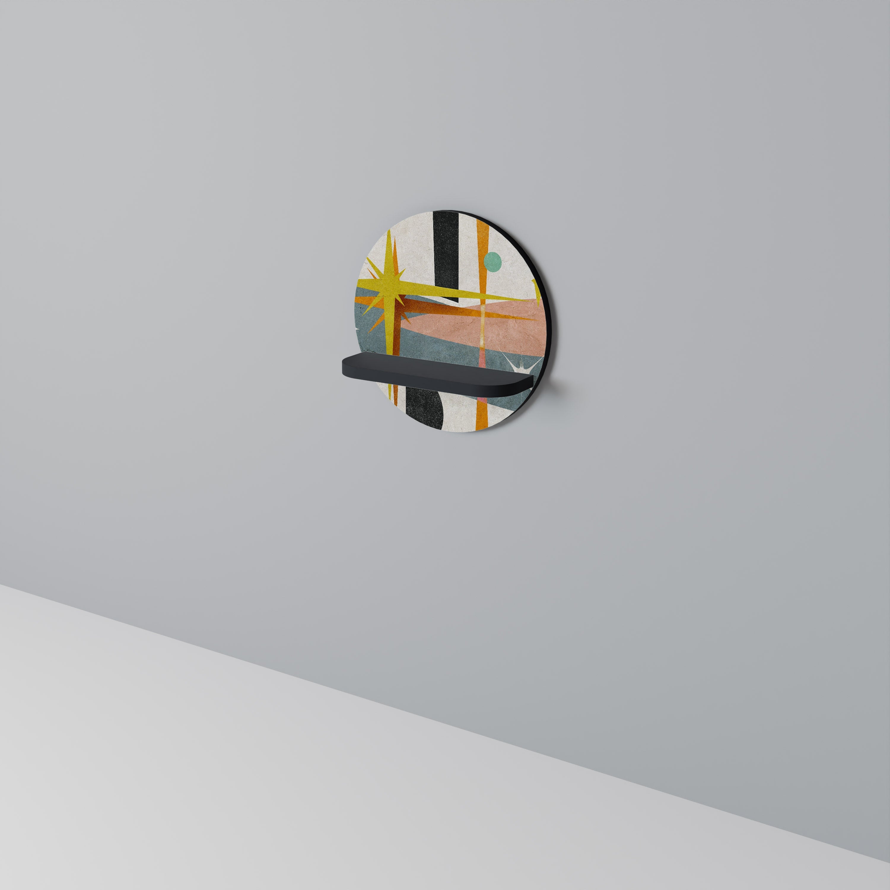 INTERSTELLAR VIBES Prateleira Redonda Decorativa em Acabamento Preto